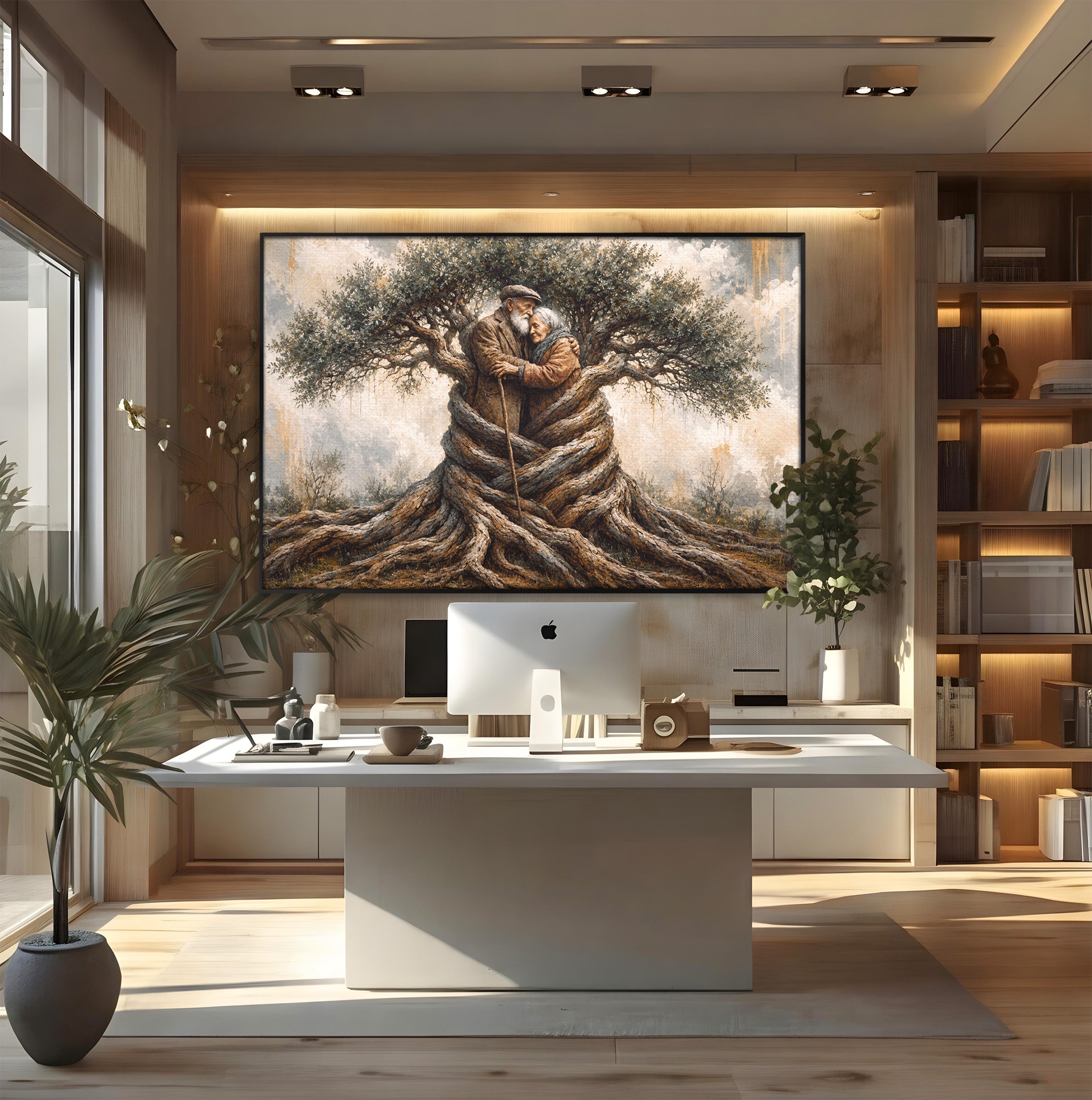 Tablou Canvas Premium LuxCanva® U1010, Imbratisarea Timpului, Batrani, Copac, Iubire, Timp, Natura, Living, Culori Vibrante