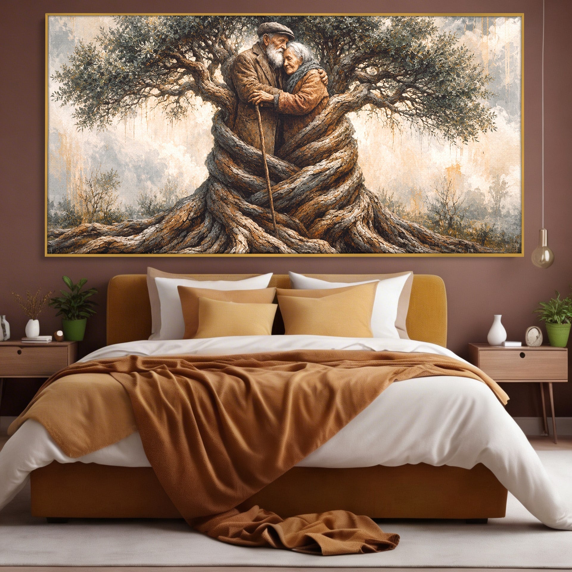 Tablou Canvas Premium LuxCanva® U1010, Imbratisarea Timpului, Batrani, Copac, Iubire, Timp, Natura, Living, Culori Vibrante