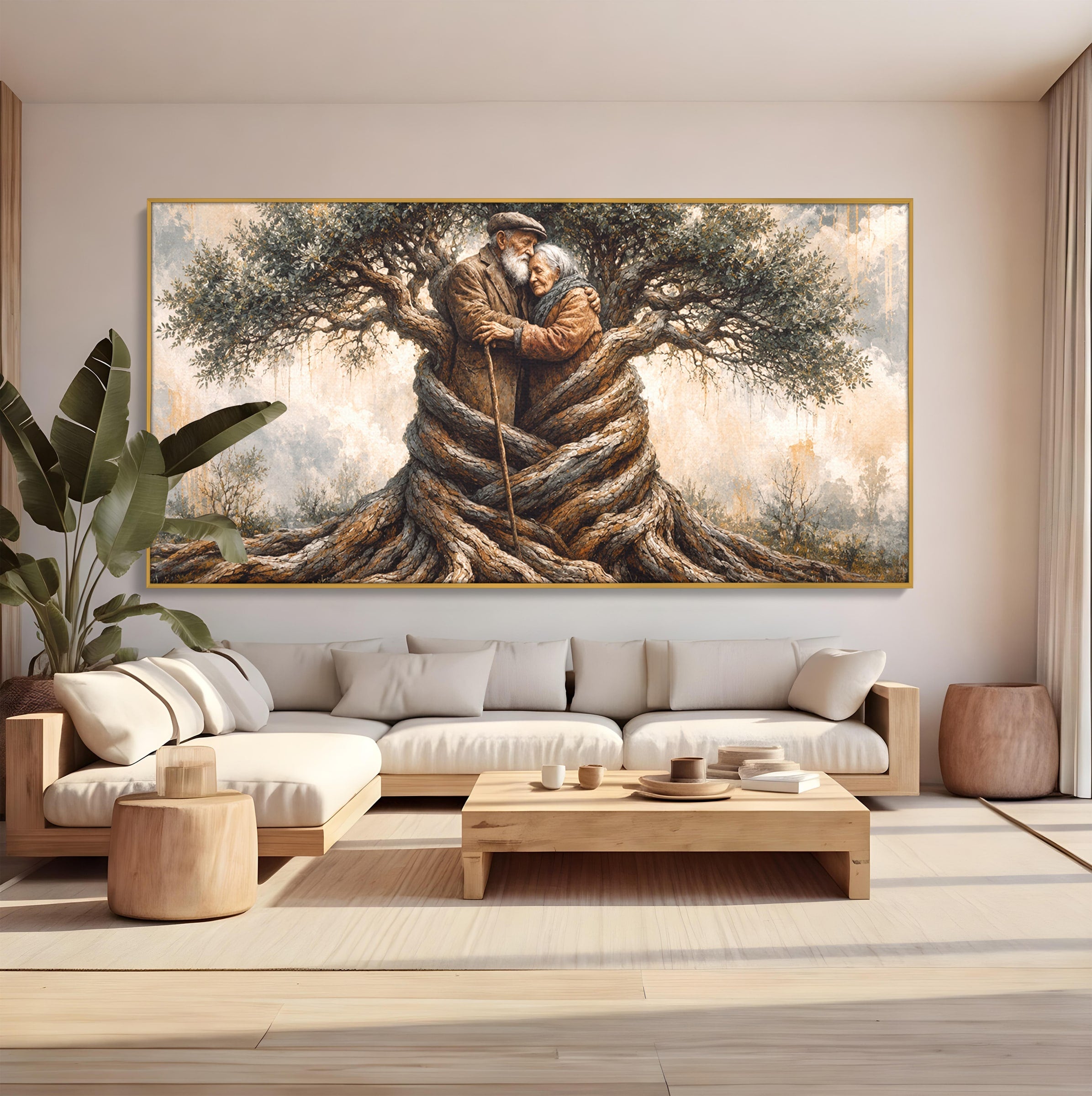 Tablou Canvas Premium LuxCanva® U1010, Imbratisarea Timpului, Batrani, Copac, Iubire, Timp, Natura, Living, Culori Vibrante