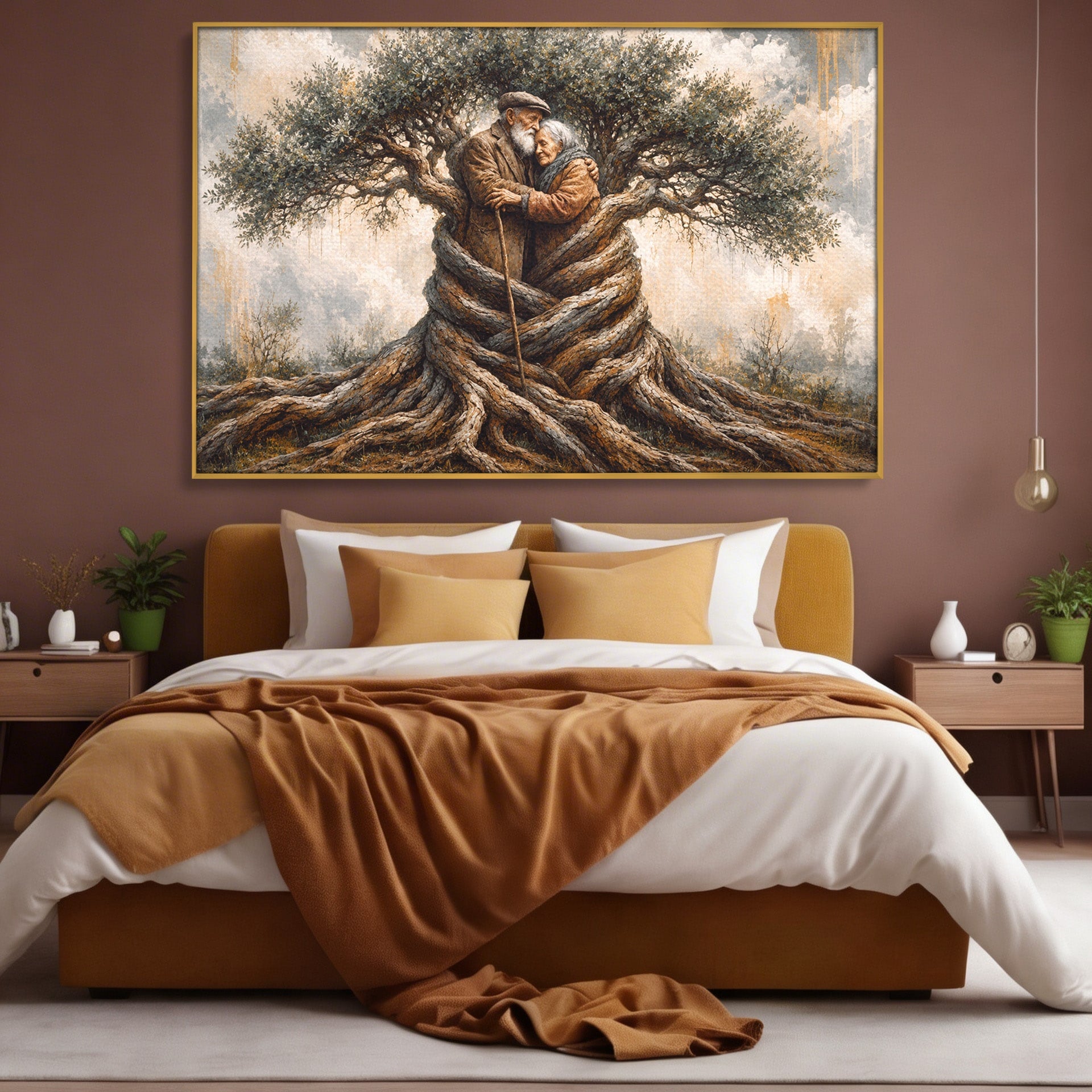 Tablou Canvas Premium LuxCanva® U1010, Imbratisarea Timpului, Batrani, Copac, Iubire, Timp, Natura, Living, Culori Vibrante