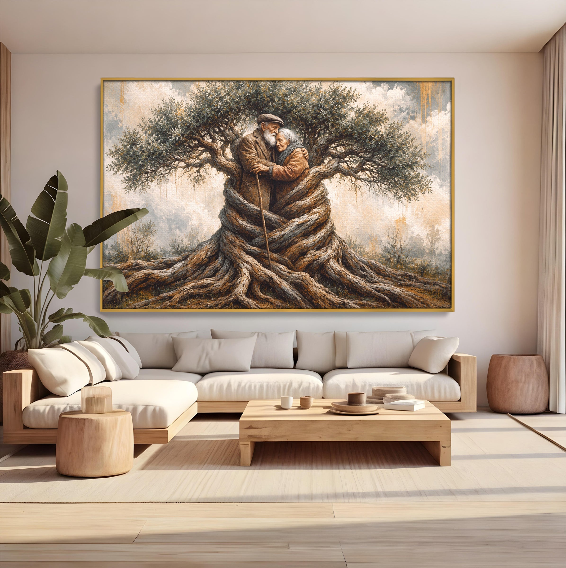 Tablou Canvas Premium LuxCanva® U1010, Imbratisarea Timpului, Batrani, Copac, Iubire, Timp, Natura, Living, Culori Vibrante
