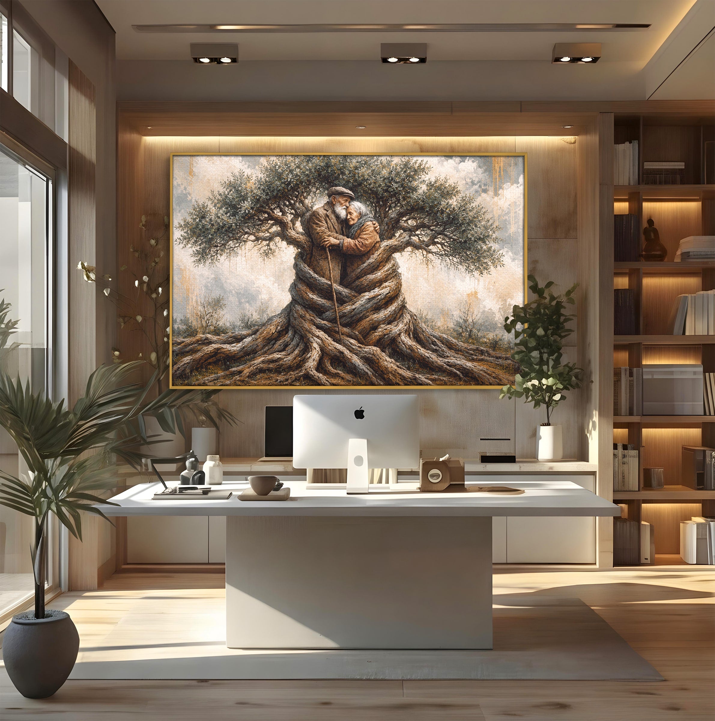 Tablou Canvas Premium LuxCanva® U1010, Imbratisarea Timpului, Batrani, Copac, Iubire, Timp, Natura, Living, Culori Vibrante