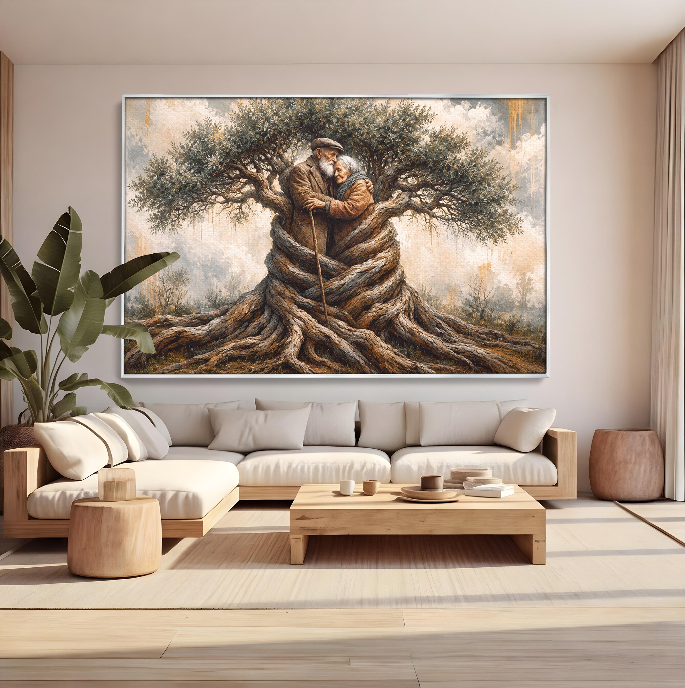 Tablou Canvas Premium LuxCanva® U1010, Imbratisarea Timpului, Batrani, Copac, Iubire, Timp, Natura, Living, Culori Vibrante