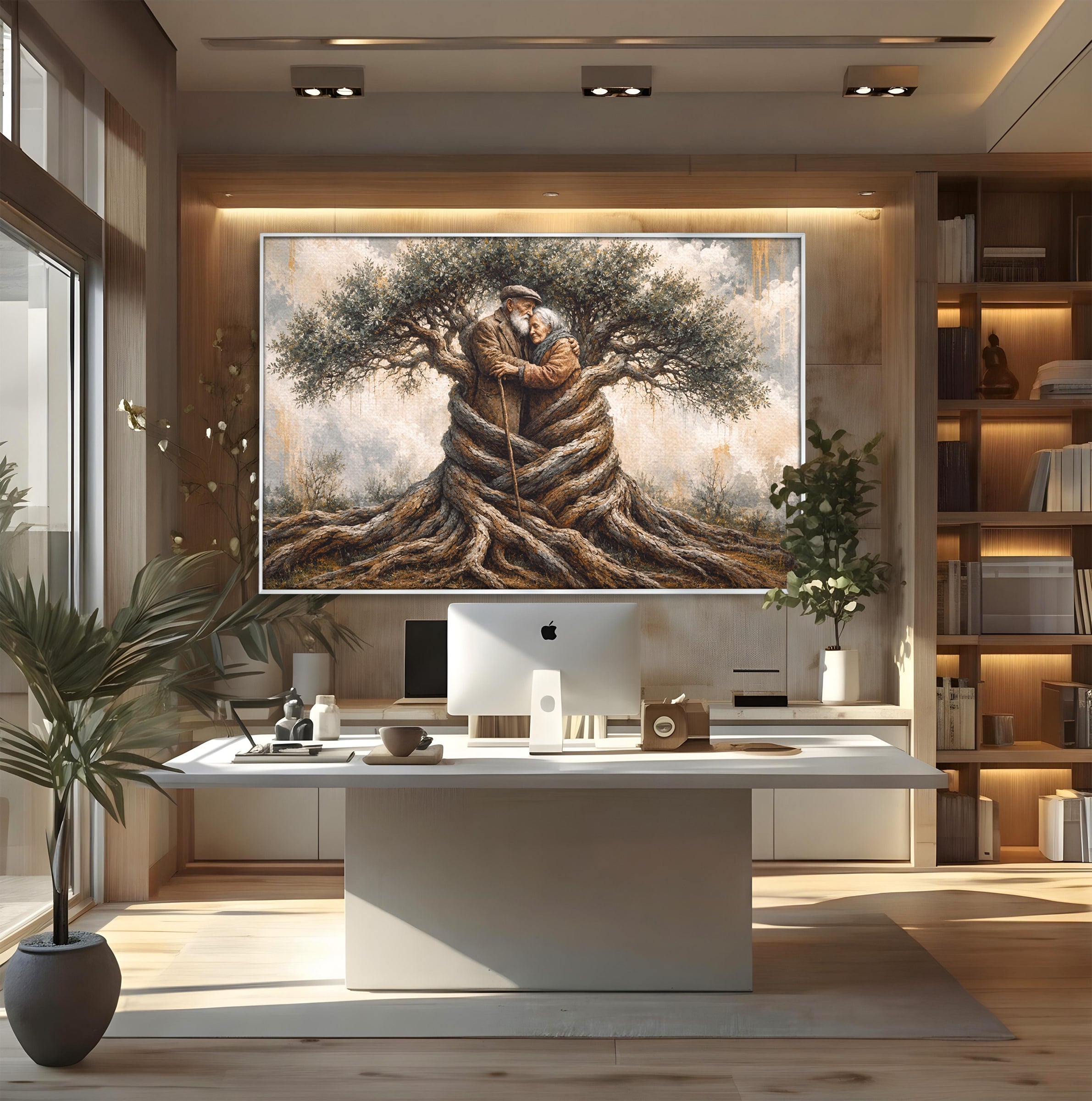 Tablou Canvas Premium LuxCanva® U1010, Imbratisarea Timpului, Batrani, Copac, Iubire, Timp, Natura, Living, Culori Vibrante
