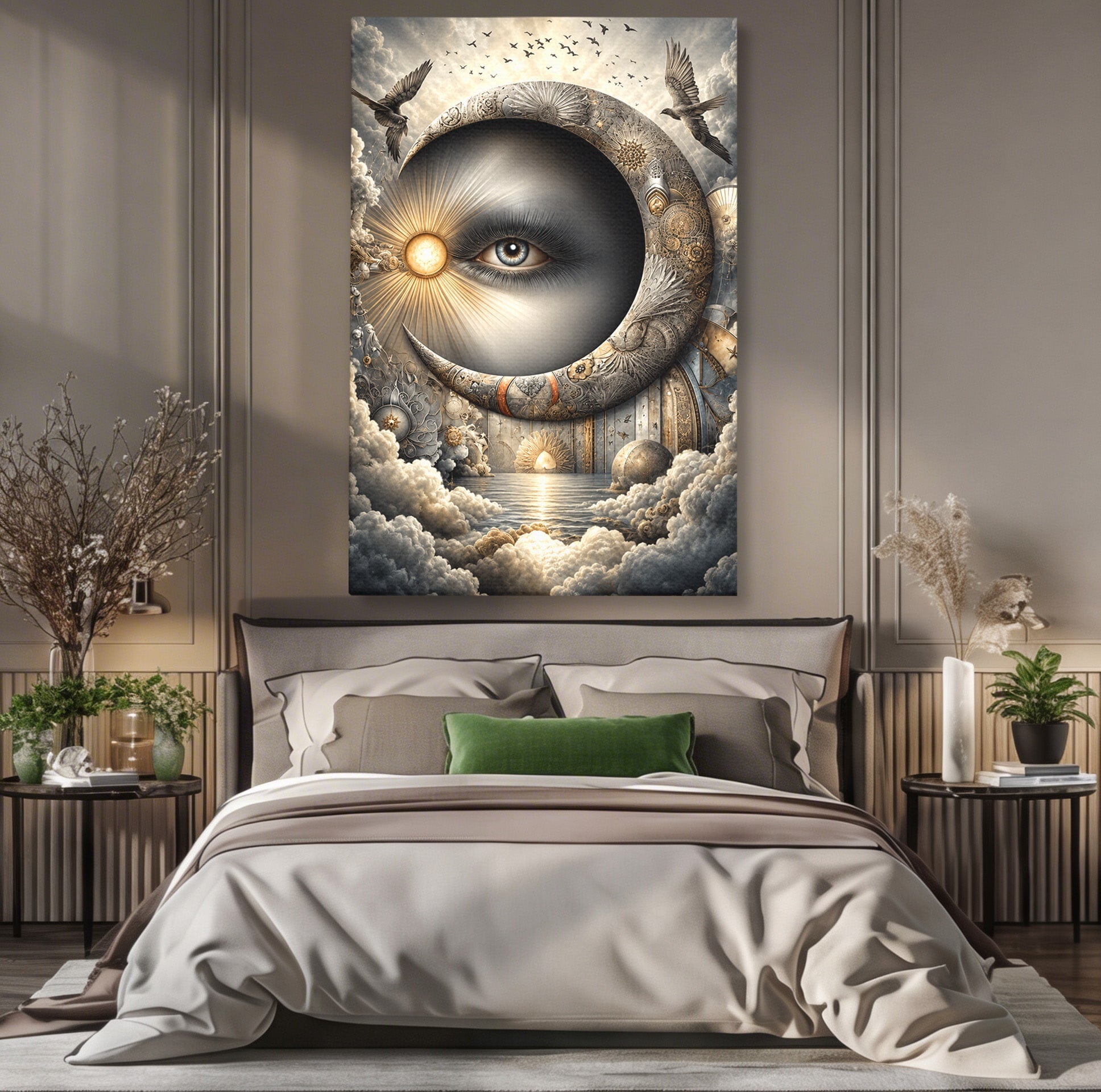 Tablou Canvas Premium LuxCanva® U1012, Ochiul Lunii, Fantezie, Cer, Luna, Ochi, Dormitor, Culori Vibrante