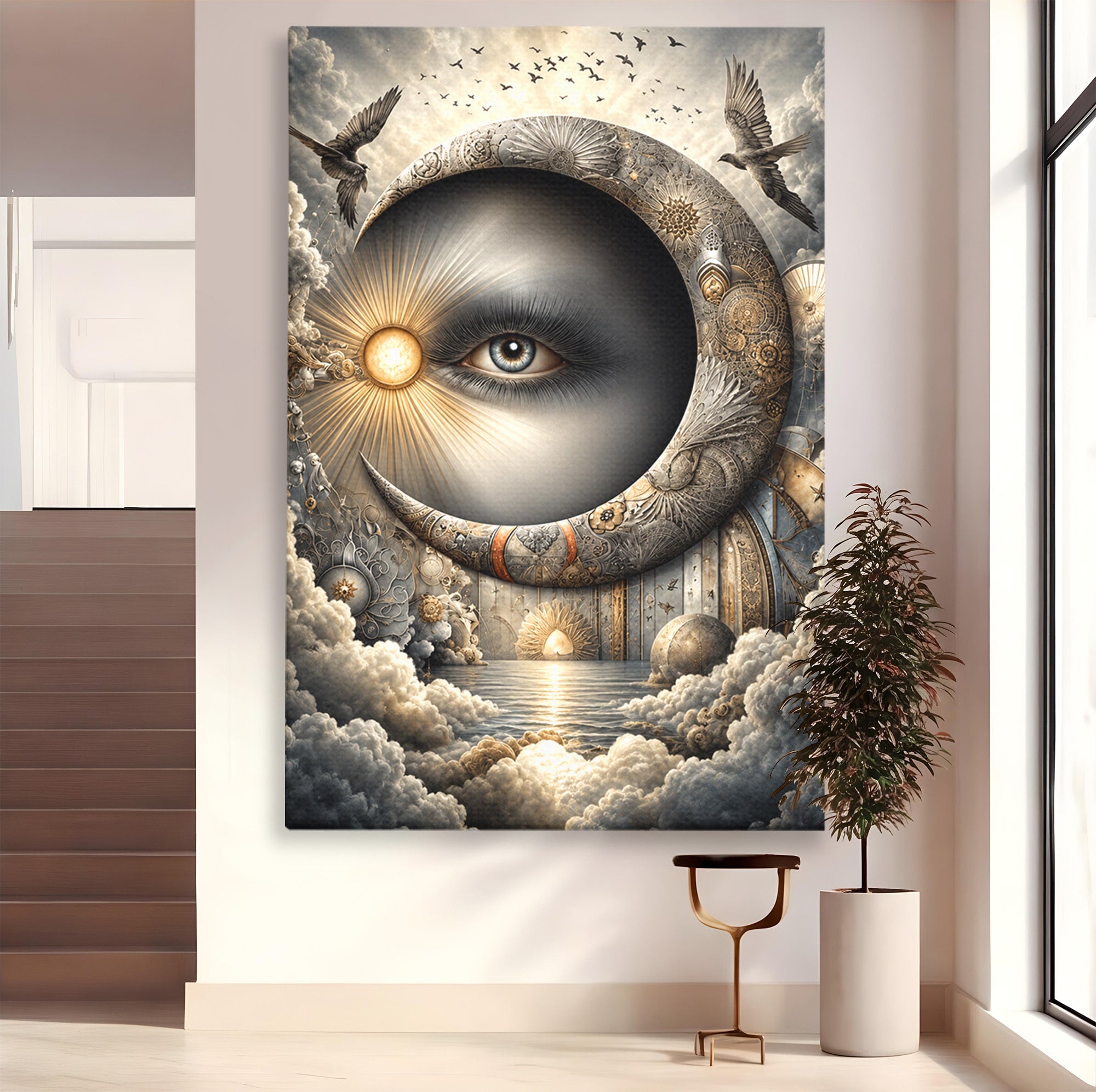 Tablou Canvas Premium LuxCanva® U1012, Ochiul Lunii, Fantezie, Cer, Luna, Ochi, Dormitor, Culori Vibrante