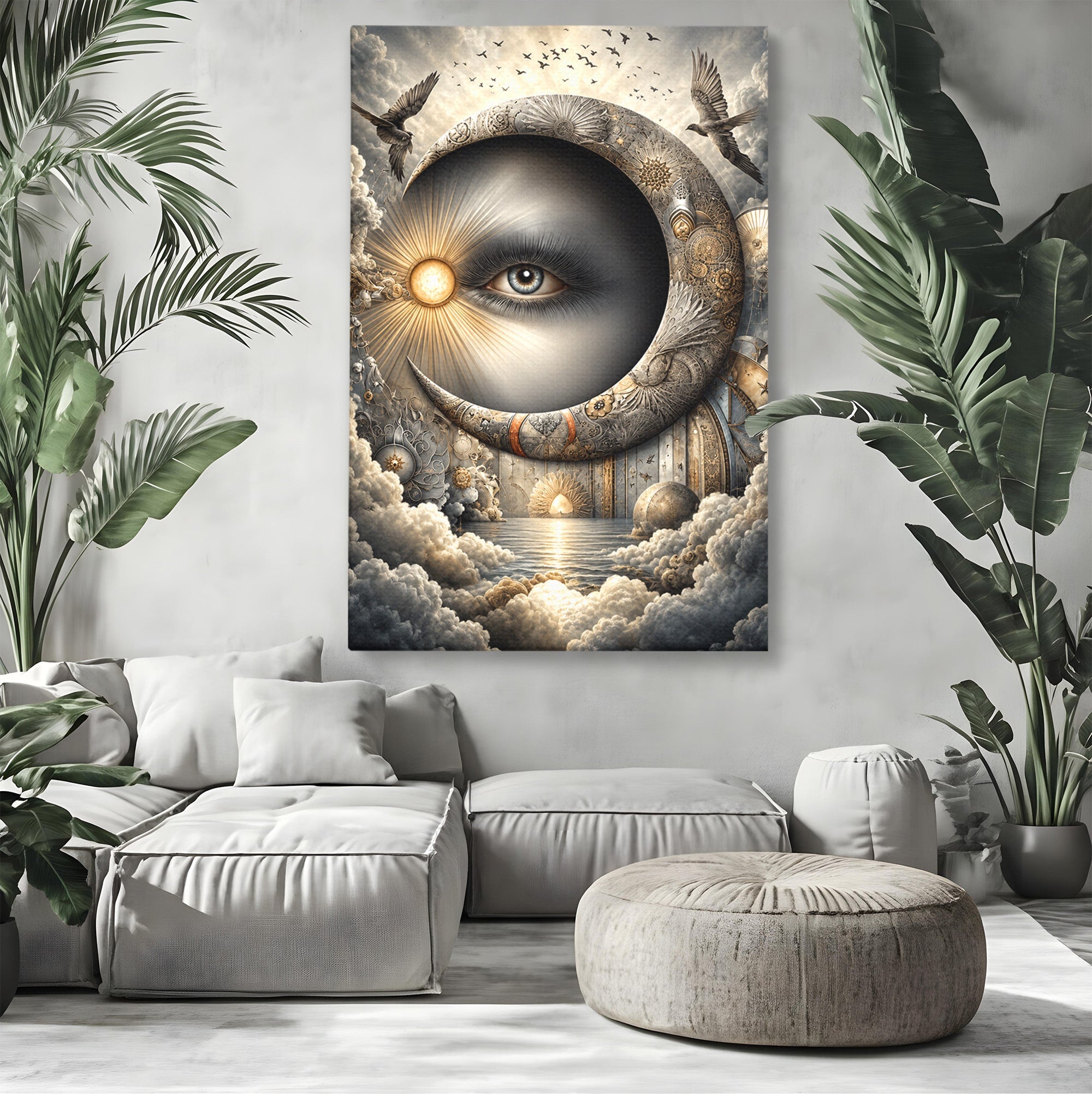 Tablou Canvas Premium LuxCanva® U1012, Ochiul Lunii, Fantezie, Cer, Luna, Ochi, Dormitor, Culori Vibrante