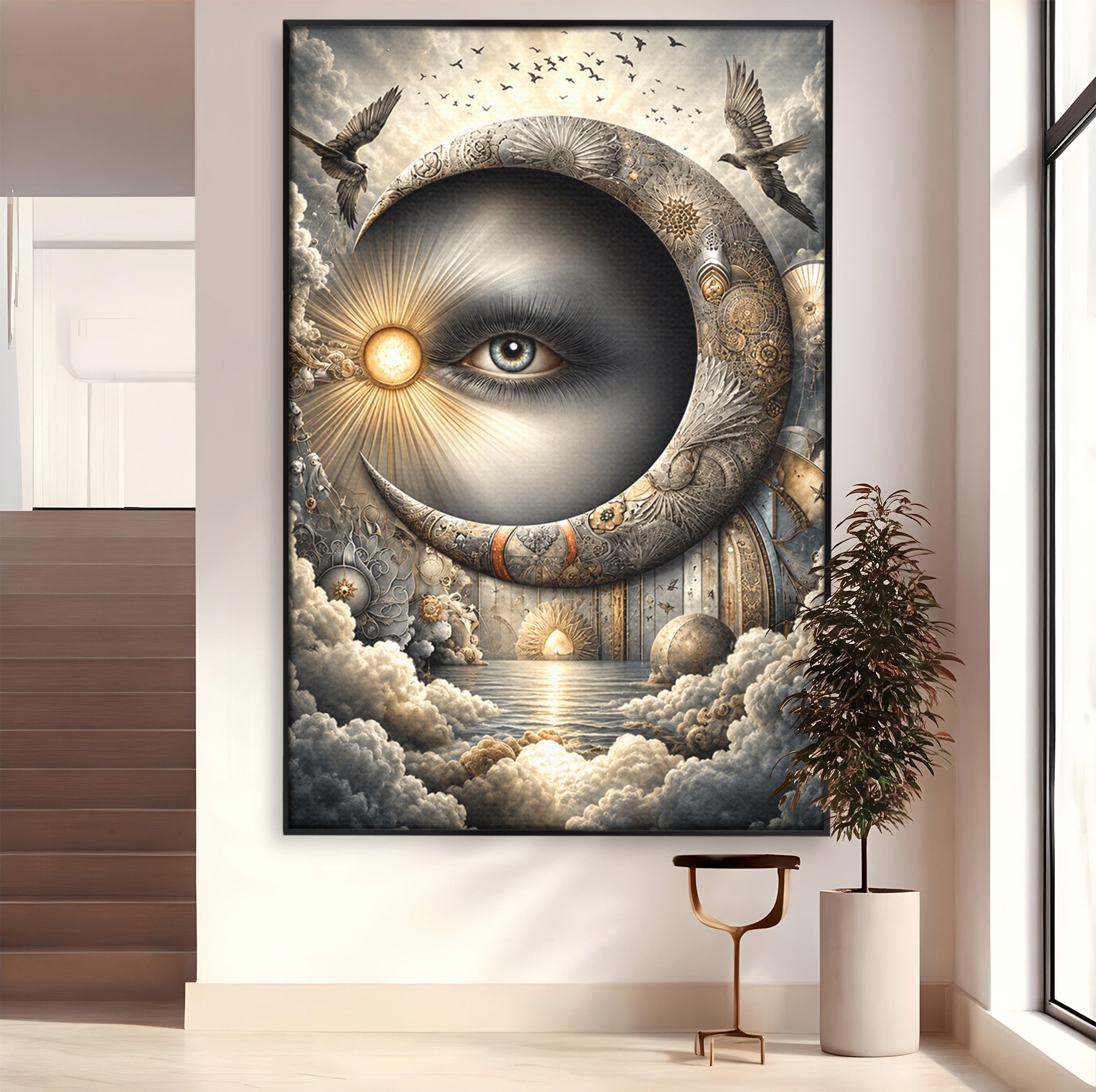 Tablou Canvas Premium LuxCanva® U1012, Ochiul Lunii, Fantezie, Cer, Luna, Ochi, Dormitor, Culori Vibrante