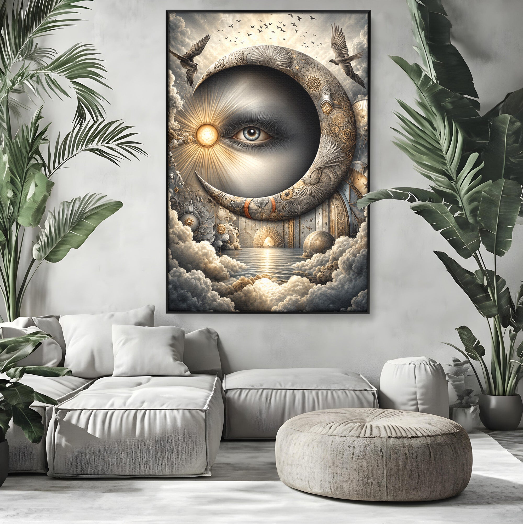 Tablou Canvas Premium LuxCanva® U1012, Ochiul Lunii, Fantezie, Cer, Luna, Ochi, Dormitor, Culori Vibrante