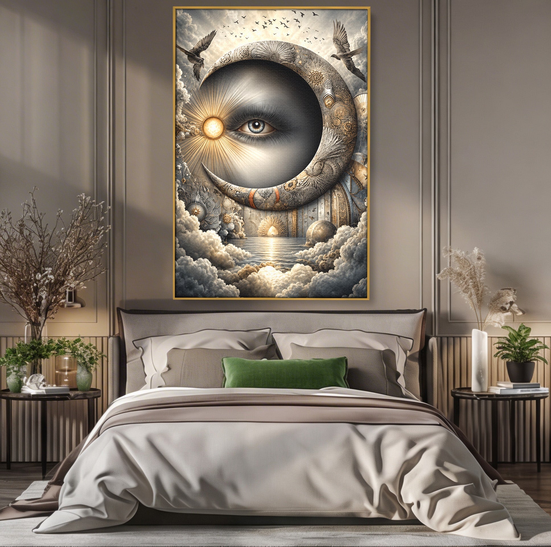 Tablou Canvas Premium LuxCanva® U1012, Ochiul Lunii, Fantezie, Cer, Luna, Ochi, Dormitor, Culori Vibrante