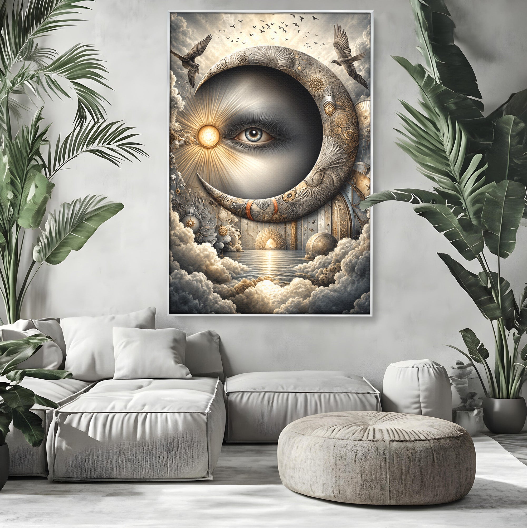 Tablou Canvas Premium LuxCanva® U1012, Ochiul Lunii, Fantezie, Cer, Luna, Ochi, Dormitor, Culori Vibrante