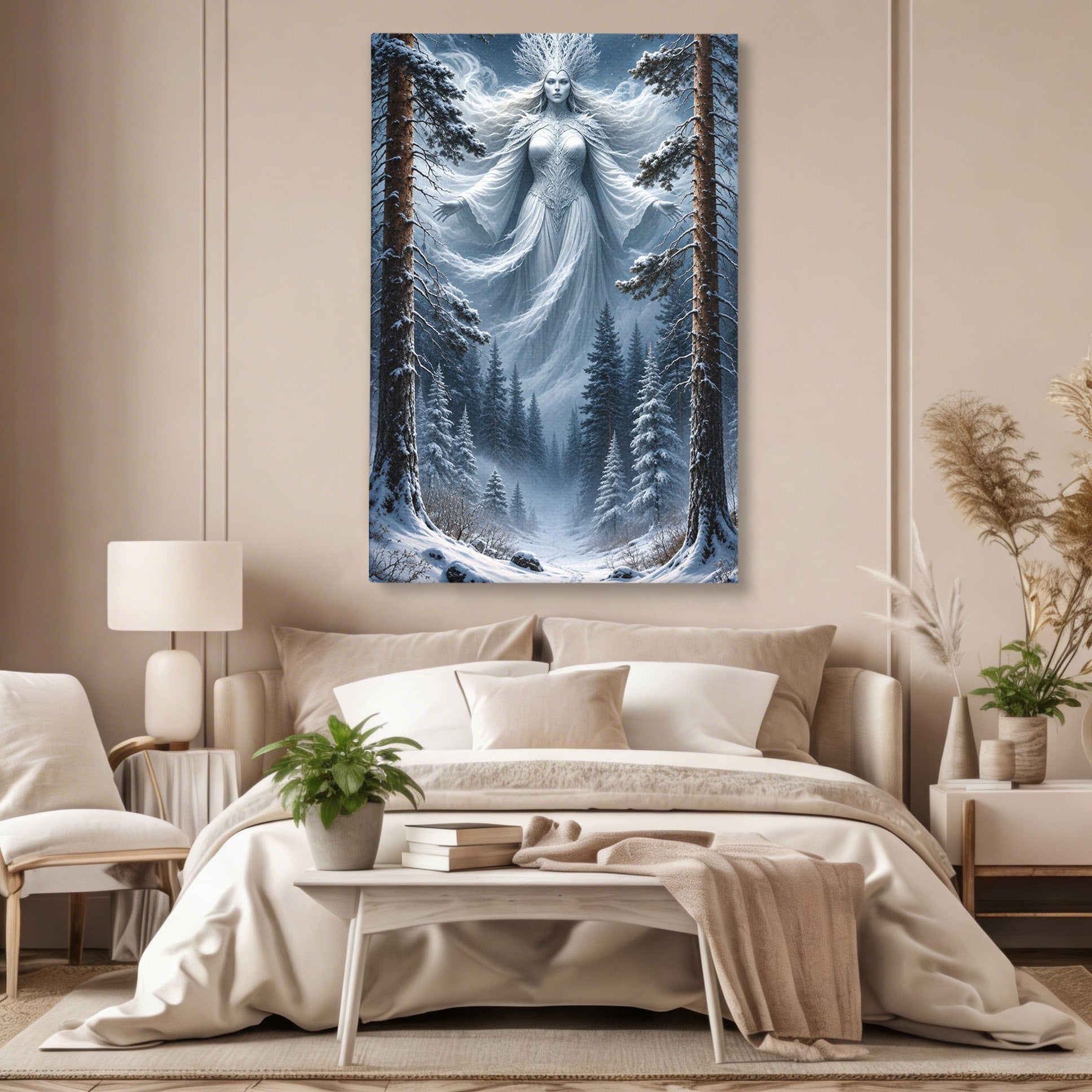 Tablou Canvas Premium LuxCanva® U1014, Regina Zapezii, Iarna, Padure, Fantezie, Regina, Dormitor, Culori Vibrante