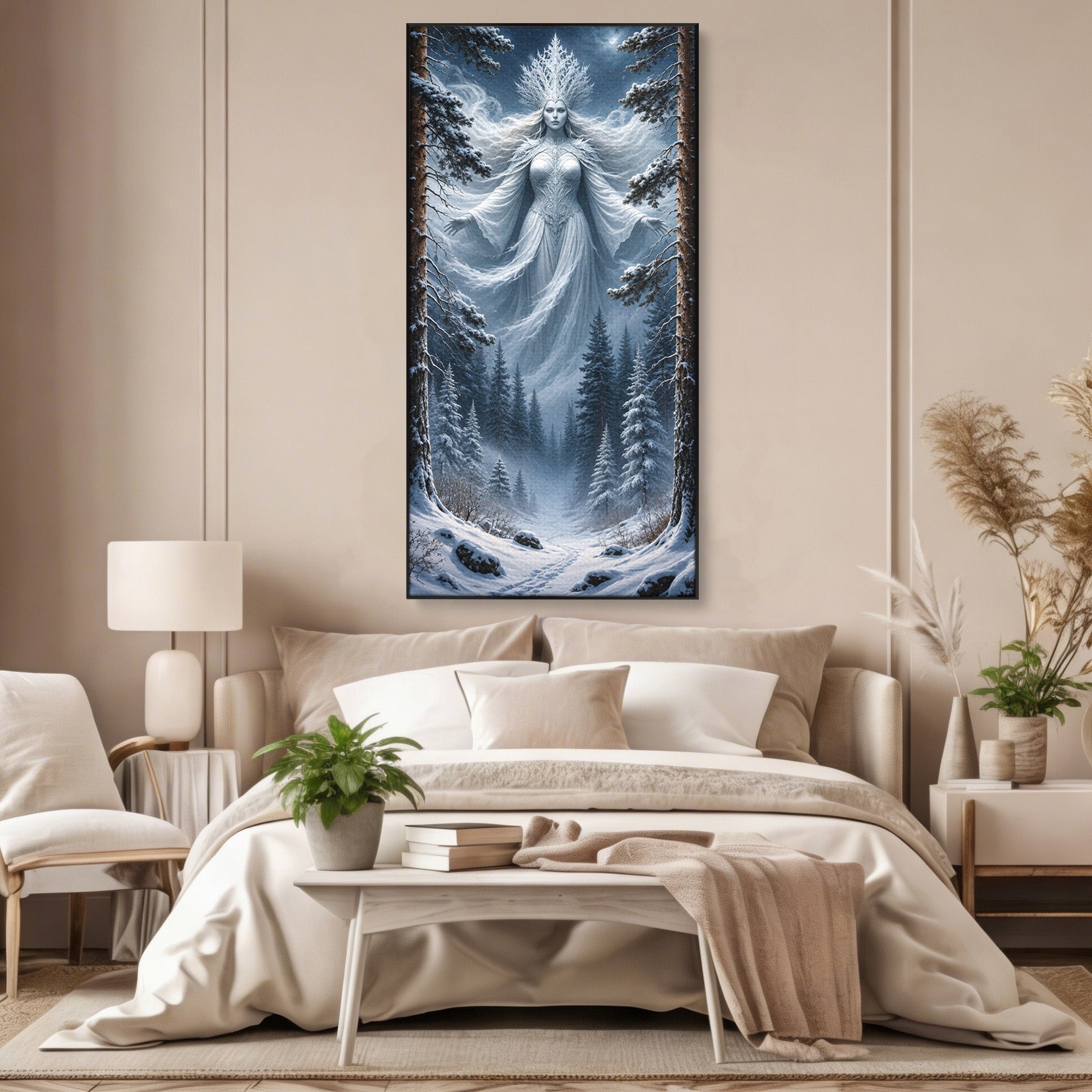 Tablou Canvas Premium LuxCanva® U1014, Regina Zapezii, Iarna, Padure, Fantezie, Regina, Dormitor, Culori Vibrante