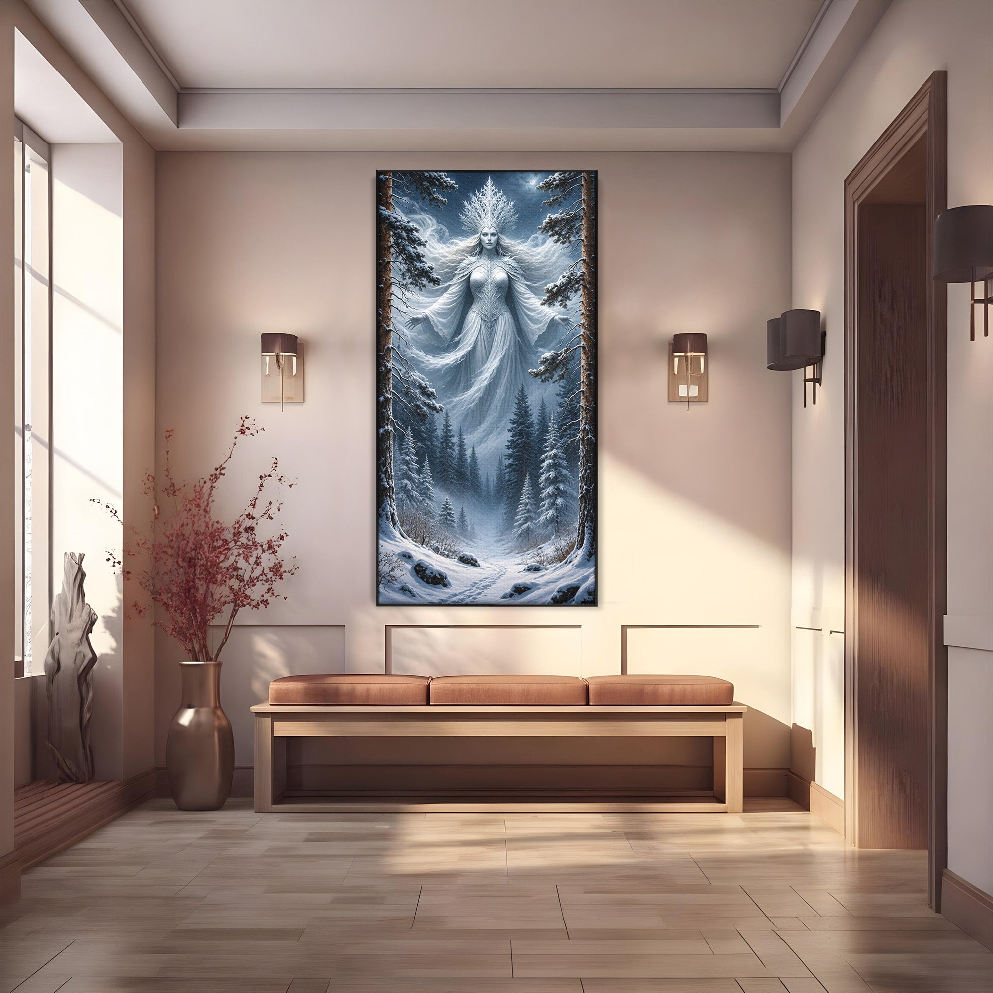 Tablou Canvas Premium LuxCanva® U1014, Regina Zapezii, Iarna, Padure, Fantezie, Regina, Dormitor, Culori Vibrante