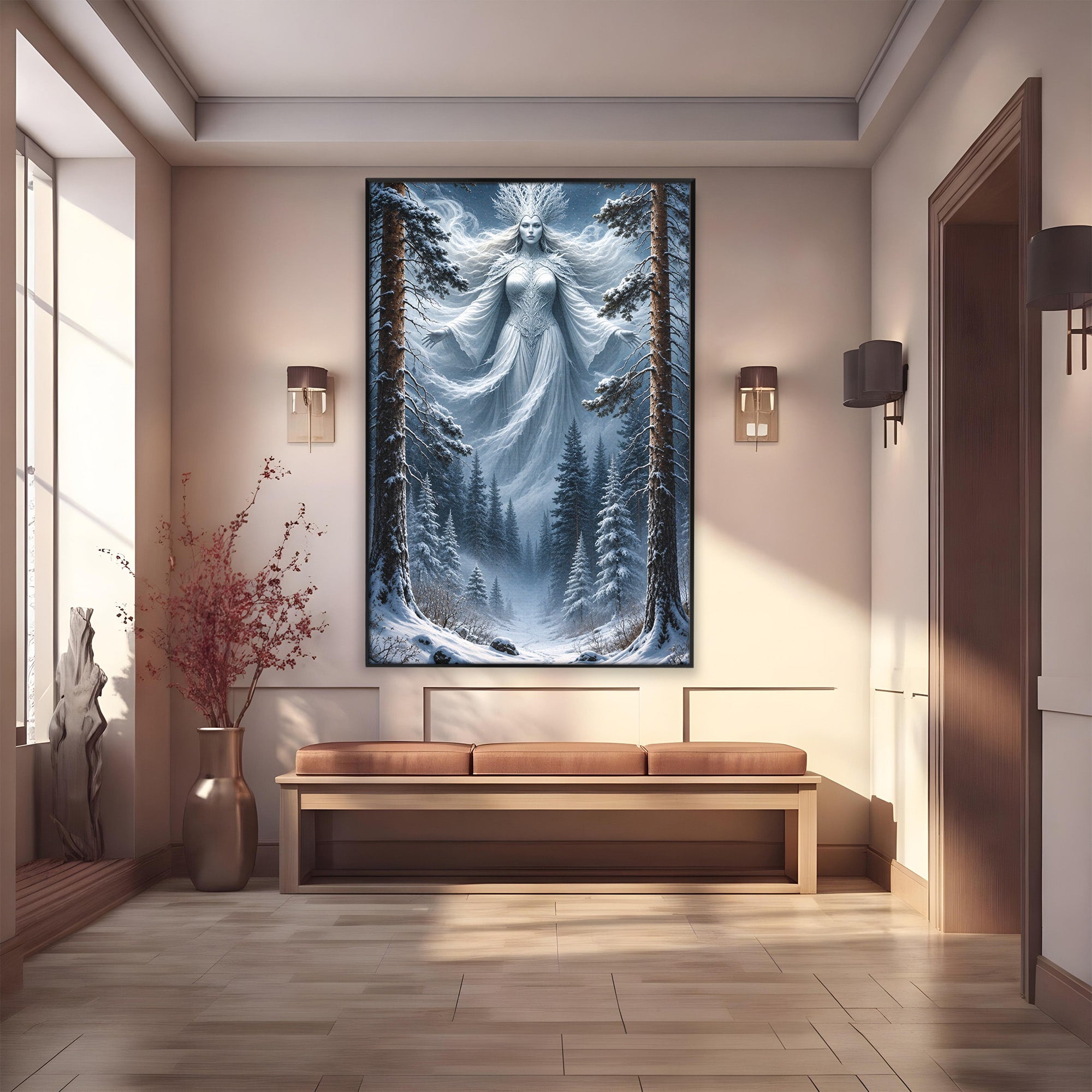 Tablou Canvas Premium LuxCanva® U1014, Regina Zapezii, Iarna, Padure, Fantezie, Regina, Dormitor, Culori Vibrante