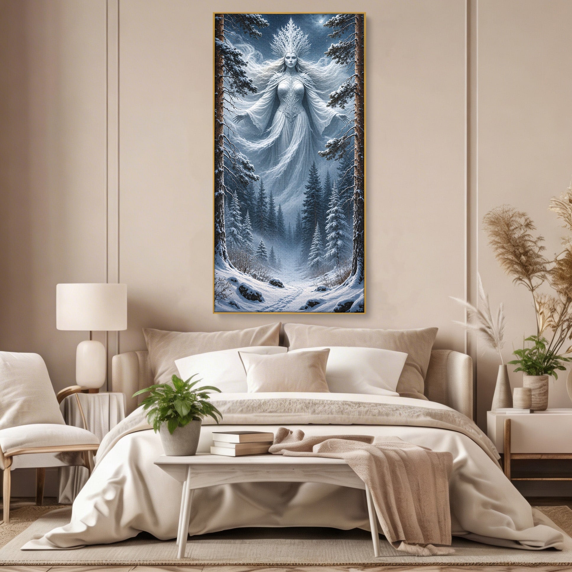 Tablou Canvas Premium LuxCanva® U1014, Regina Zapezii, Iarna, Padure, Fantezie, Regina, Dormitor, Culori Vibrante