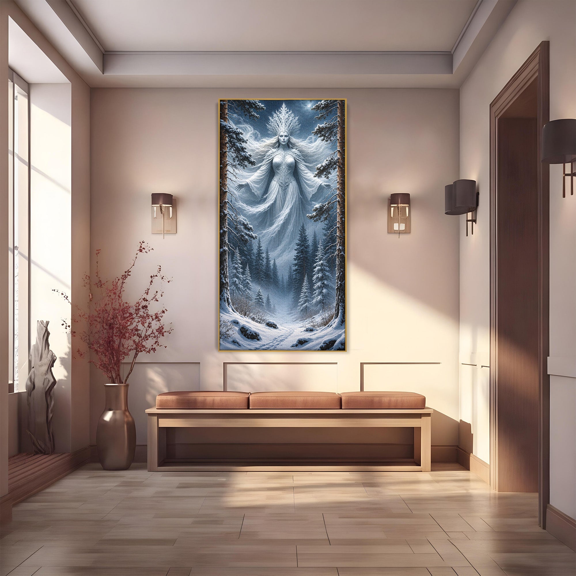 Tablou Canvas Premium LuxCanva® U1014, Regina Zapezii, Iarna, Padure, Fantezie, Regina, Dormitor, Culori Vibrante