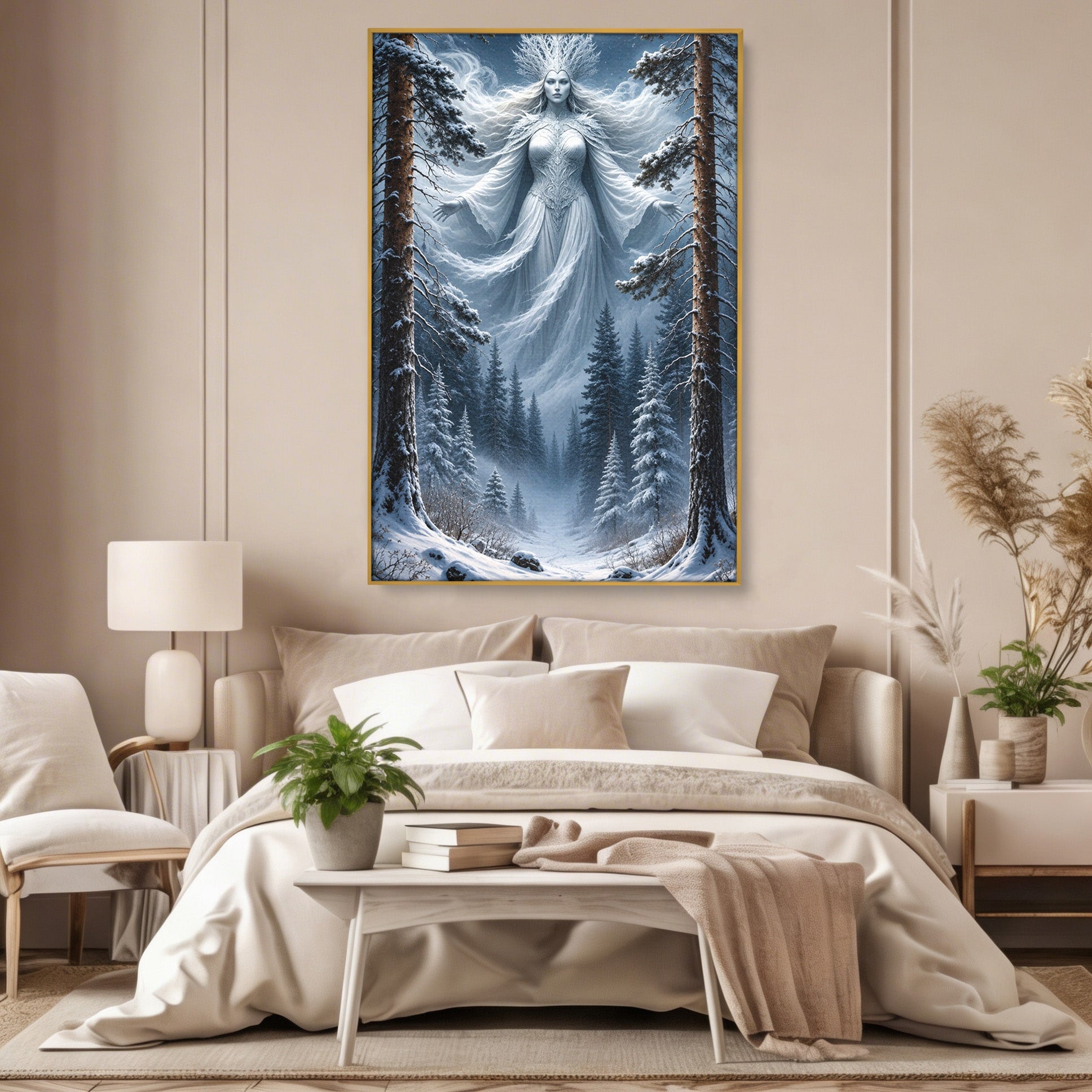 Tablou Canvas Premium LuxCanva® U1014, Regina Zapezii, Iarna, Padure, Fantezie, Regina, Dormitor, Culori Vibrante