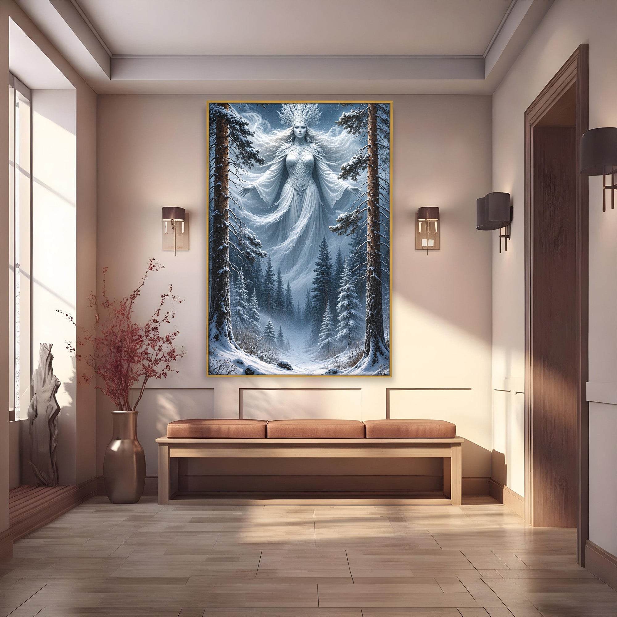Tablou Canvas Premium LuxCanva® U1014, Regina Zapezii, Iarna, Padure, Fantezie, Regina, Dormitor, Culori Vibrante
