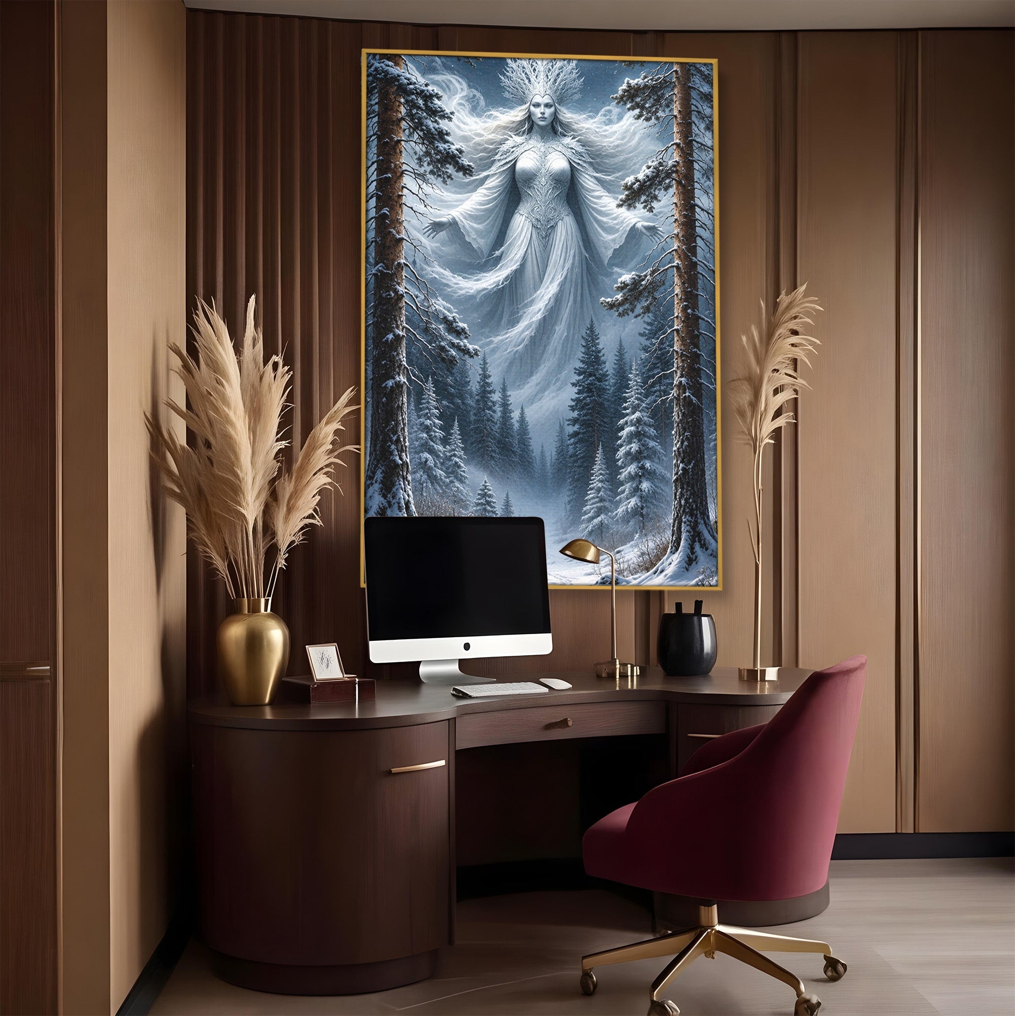 Tablou Canvas Premium LuxCanva® U1014, Regina Zapezii, Iarna, Padure, Fantezie, Regina, Dormitor, Culori Vibrante