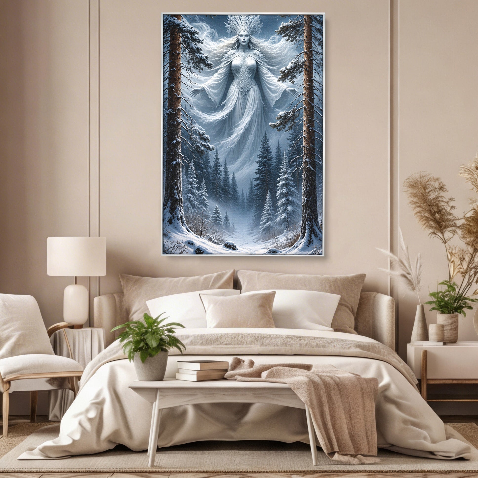 Tablou Canvas Premium LuxCanva® U1014, Regina Zapezii, Iarna, Padure, Fantezie, Regina, Dormitor, Culori Vibrante