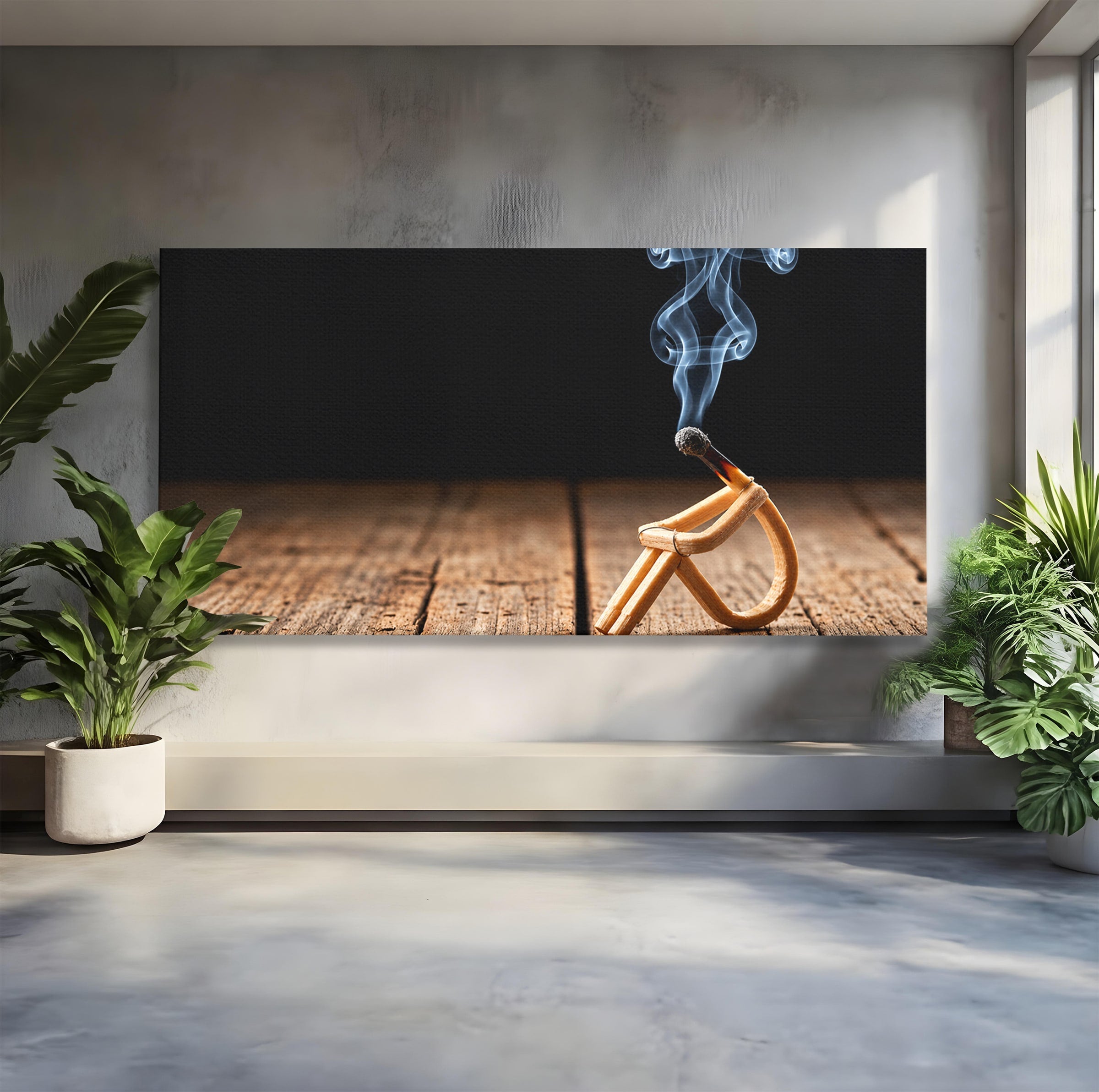 Tablou Canvas Premium LuxCanva® U1016, Chibrit Fumegand Artistic, Fum, Minimalist, Arta Moderna, Chibrit, Birou, Culori Vibrante