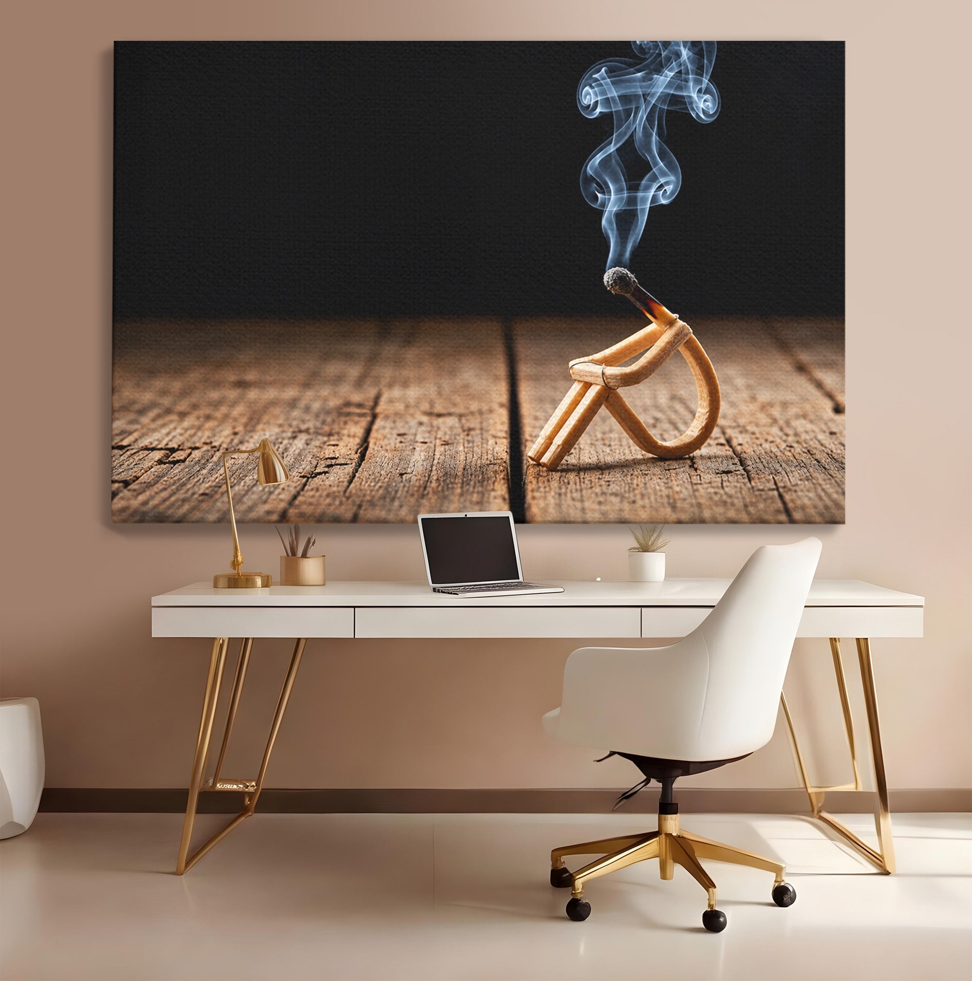 Tablou Canvas Premium LuxCanva® U1016, Chibrit Fumegand Artistic, Fum, Minimalist, Arta Moderna, Chibrit, Birou, Culori Vibrante