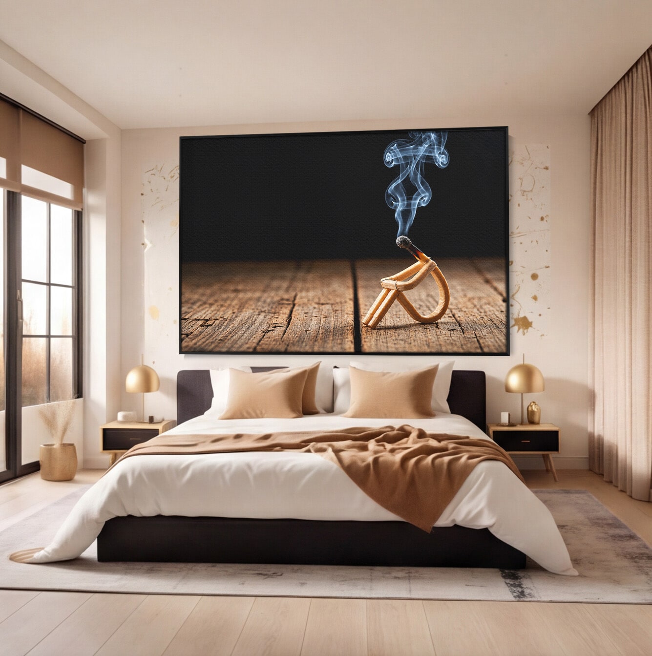 Tablou Canvas Premium LuxCanva® U1016, Chibrit Fumegand Artistic, Fum, Minimalist, Arta Moderna, Chibrit, Birou, Culori Vibrante