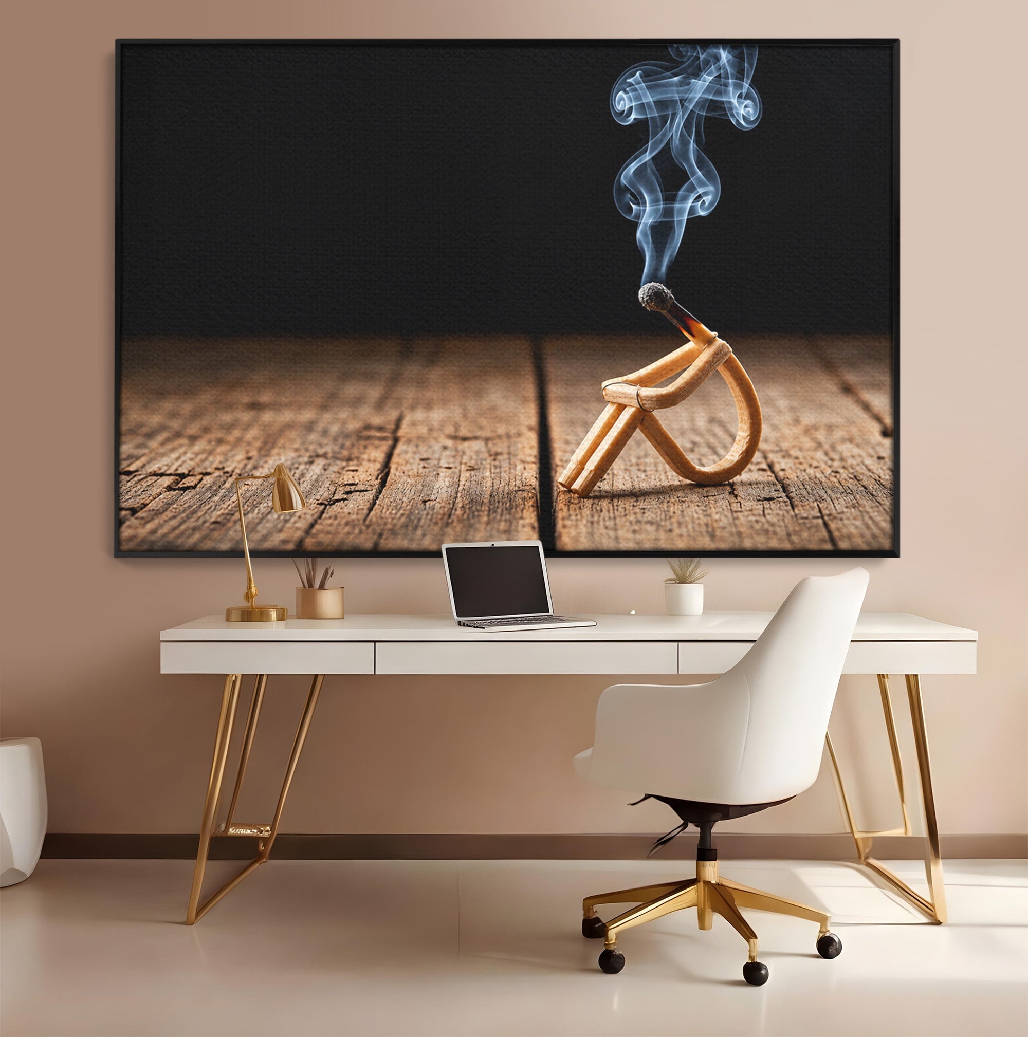 Tablou Canvas Premium LuxCanva® U1016, Chibrit Fumegand Artistic, Fum, Minimalist, Arta Moderna, Chibrit, Birou, Culori Vibrante