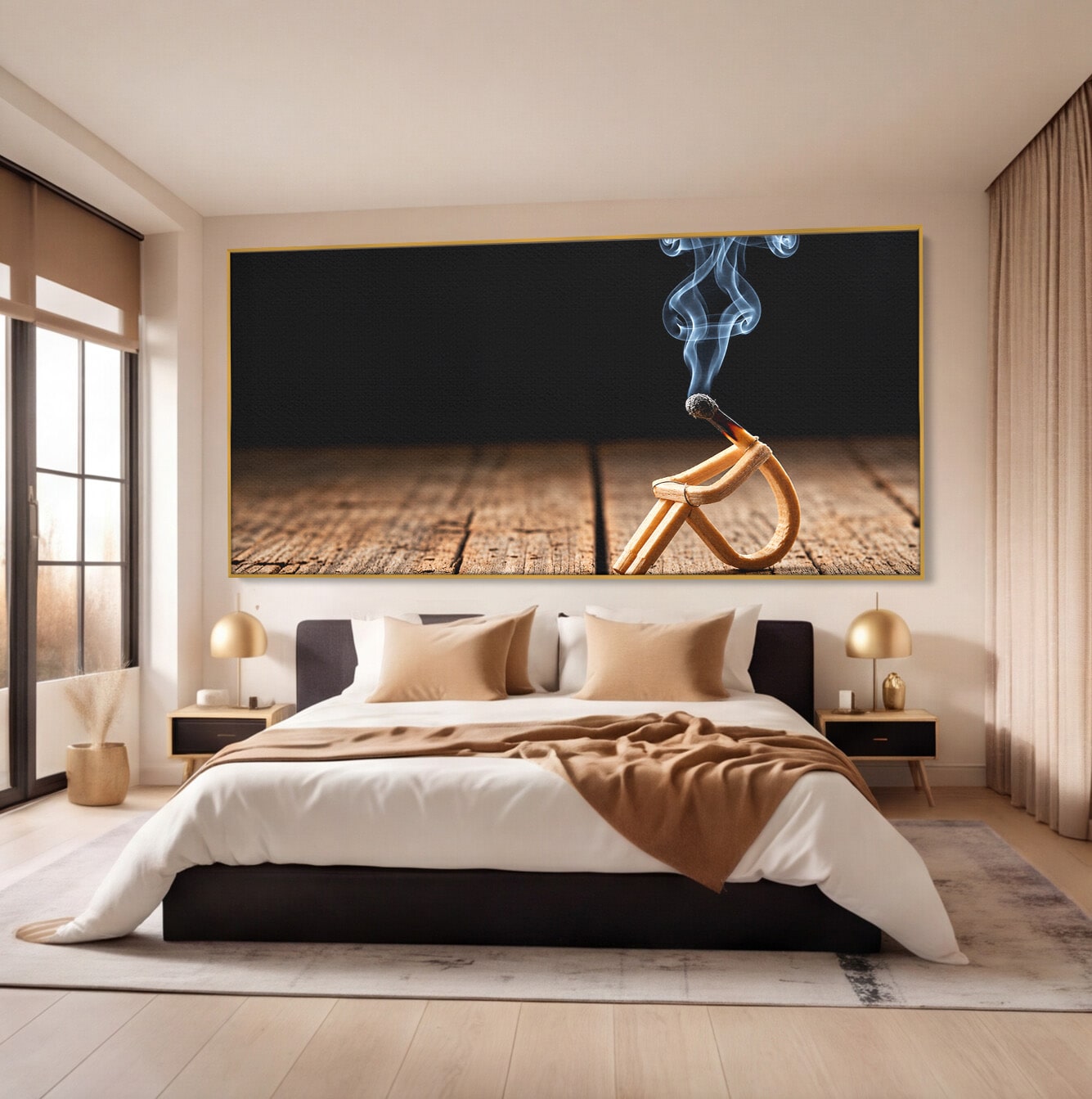 Tablou Canvas Premium LuxCanva® U1016, Chibrit Fumegand Artistic, Fum, Minimalist, Arta Moderna, Chibrit, Birou, Culori Vibrante