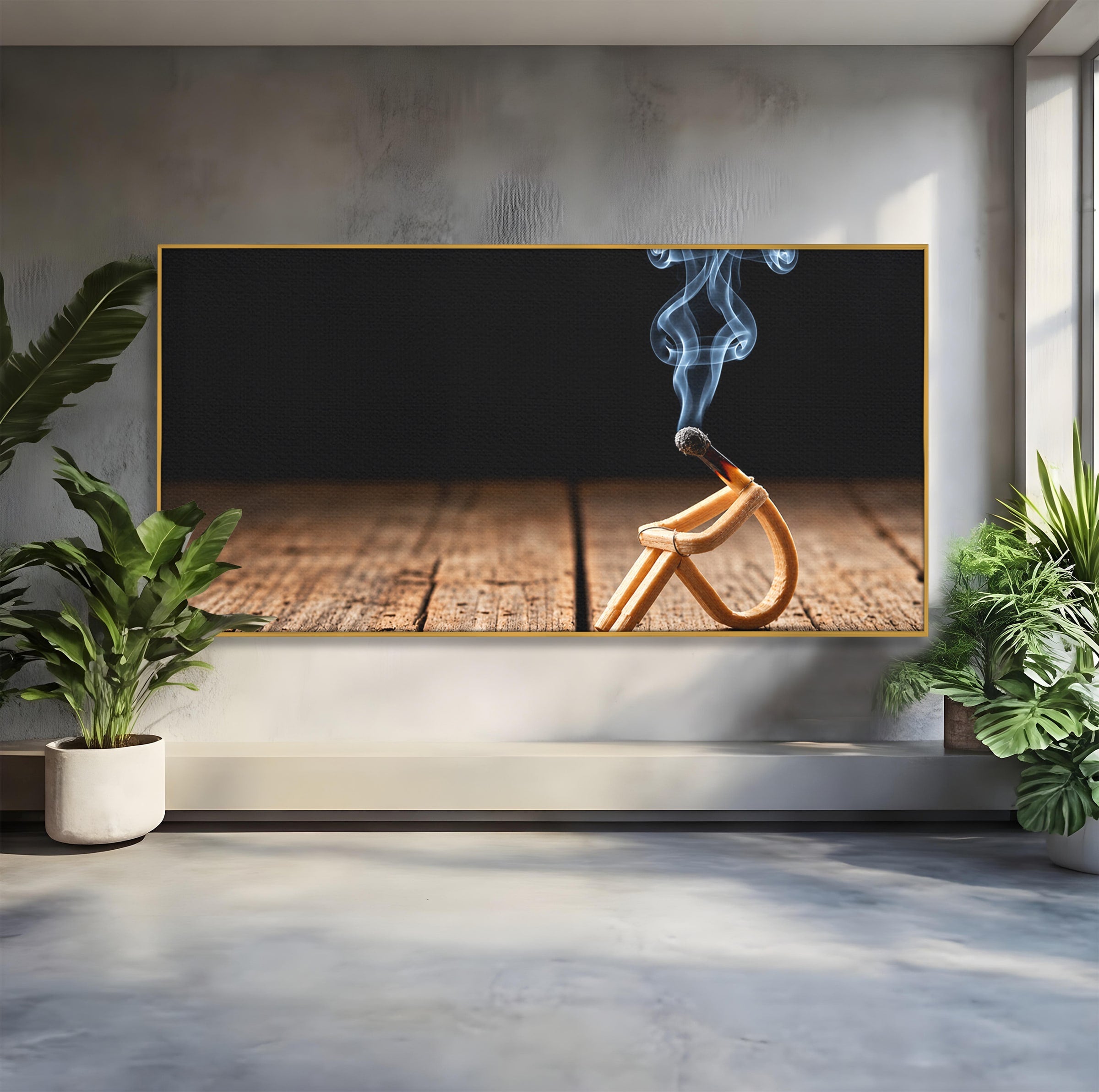 Tablou Canvas Premium LuxCanva® U1016, Chibrit Fumegand Artistic, Fum, Minimalist, Arta Moderna, Chibrit, Birou, Culori Vibrante