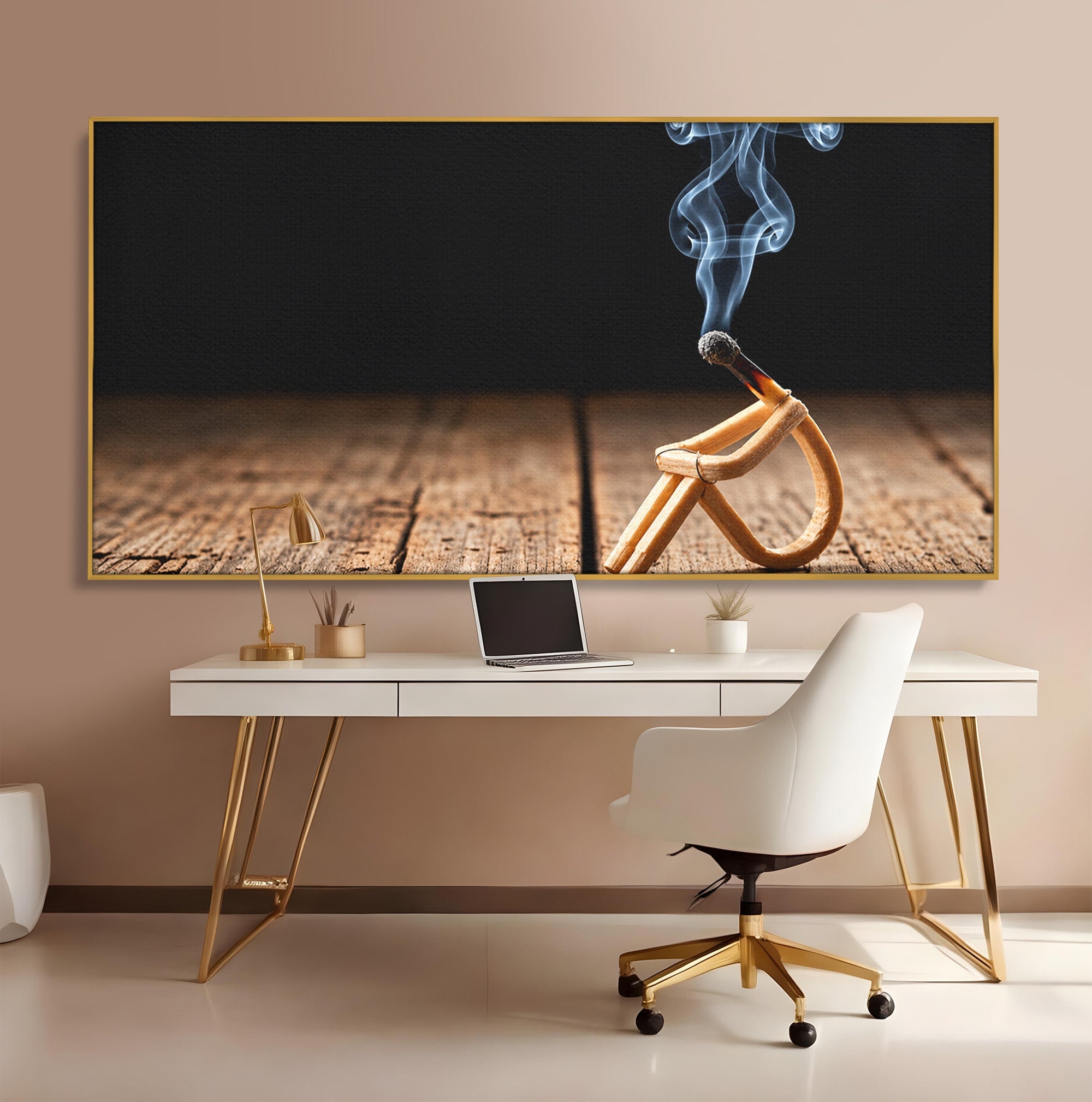 Tablou Canvas Premium LuxCanva® U1016, Chibrit Fumegand Artistic, Fum, Minimalist, Arta Moderna, Chibrit, Birou, Culori Vibrante