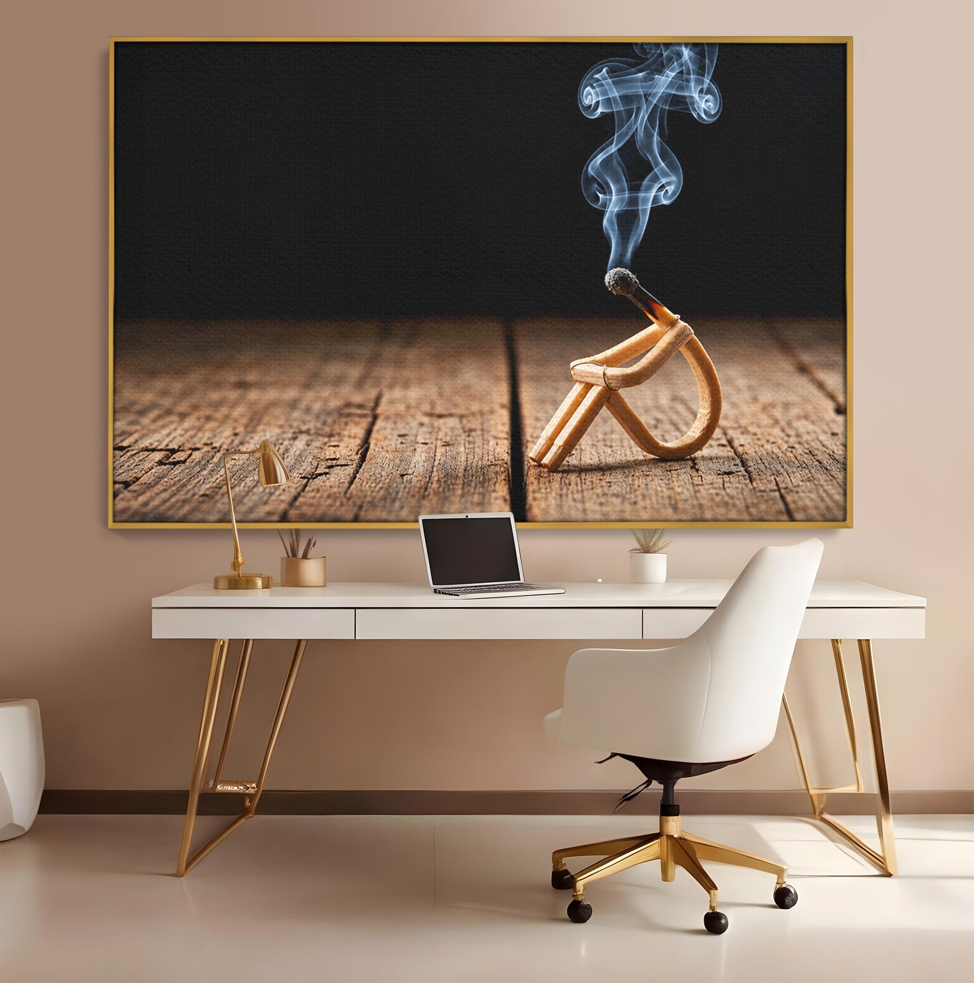 Tablou Canvas Premium LuxCanva® U1016, Chibrit Fumegand Artistic, Fum, Minimalist, Arta Moderna, Chibrit, Birou, Culori Vibrante