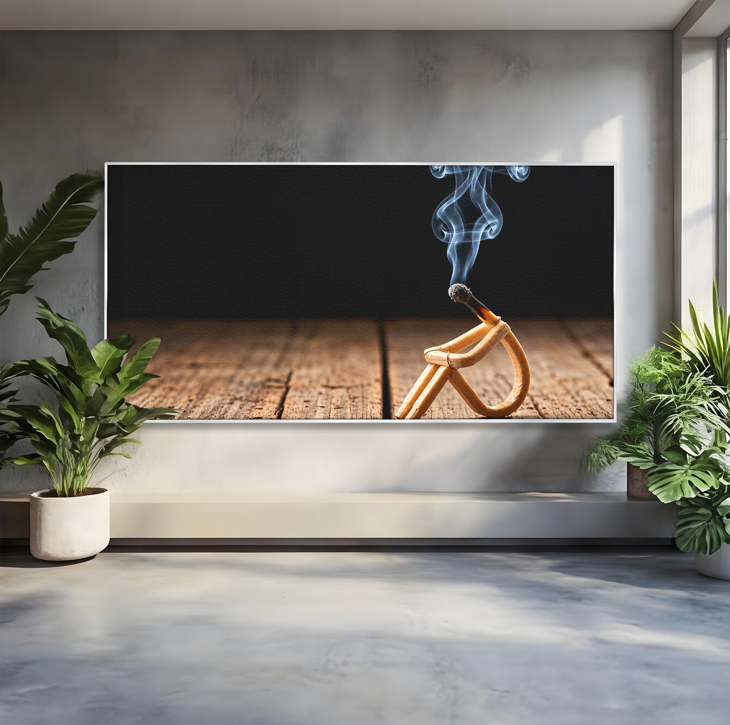 Tablou Canvas Premium LuxCanva® U1016, Chibrit Fumegand Artistic, Fum, Minimalist, Arta Moderna, Chibrit, Birou, Culori Vibrante