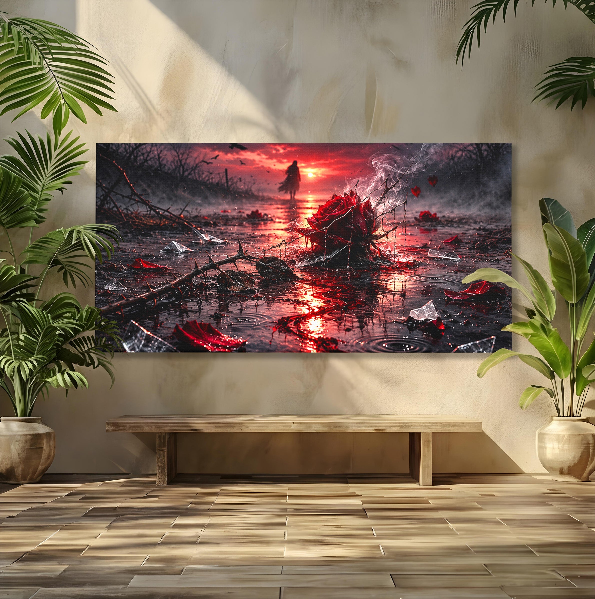 Tablou Canvas Premium LuxCanva® U1018, Trandafirul Apocaliptic, Peisaj, Dramatic, Trandafir, Apocalipsa, Living, Dormitor, Culori Vibrante