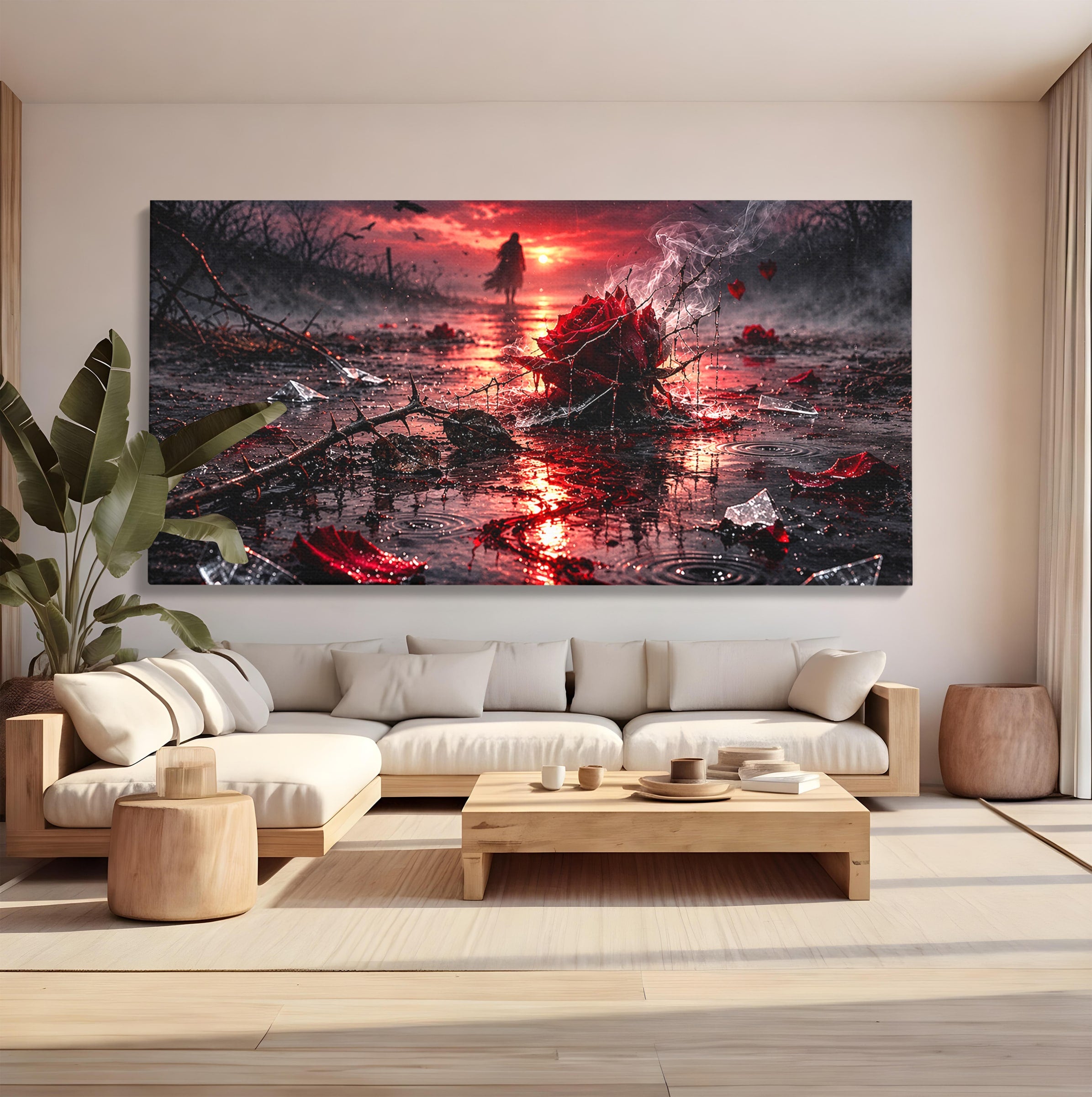 Tablou Canvas Premium LuxCanva® U1018, Trandafirul Apocaliptic, Peisaj, Dramatic, Trandafir, Apocalipsa, Living, Dormitor, Culori Vibrante