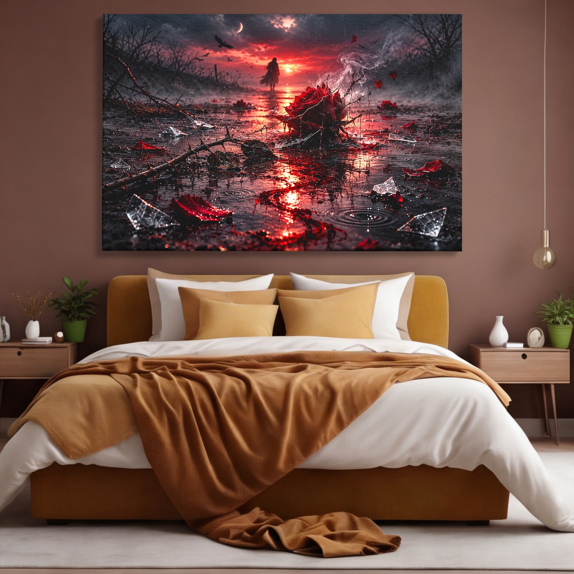 Tablou Canvas Premium LuxCanva® U1018, Trandafirul Apocaliptic, Peisaj, Dramatic, Trandafir, Apocalipsa, Living, Dormitor, Culori Vibrante