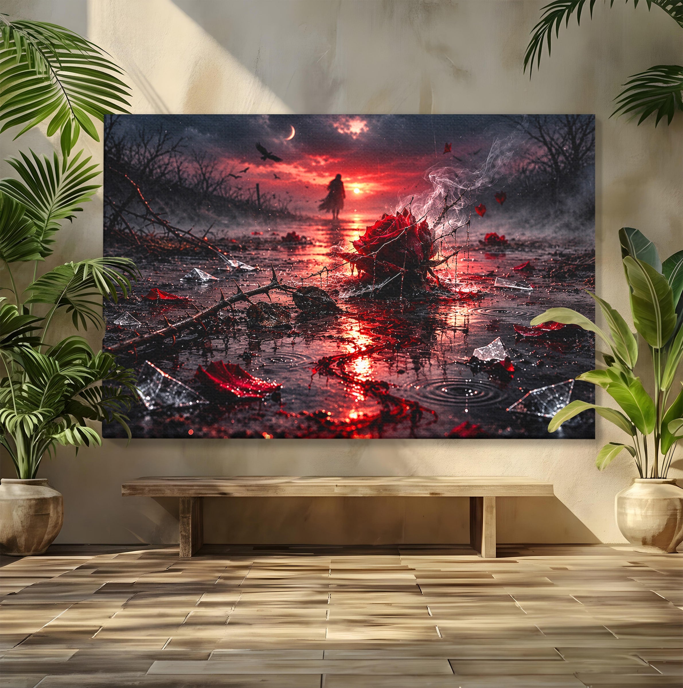 Tablou Canvas Premium LuxCanva® U1018, Trandafirul Apocaliptic, Peisaj, Dramatic, Trandafir, Apocalipsa, Living, Dormitor, Culori Vibrante