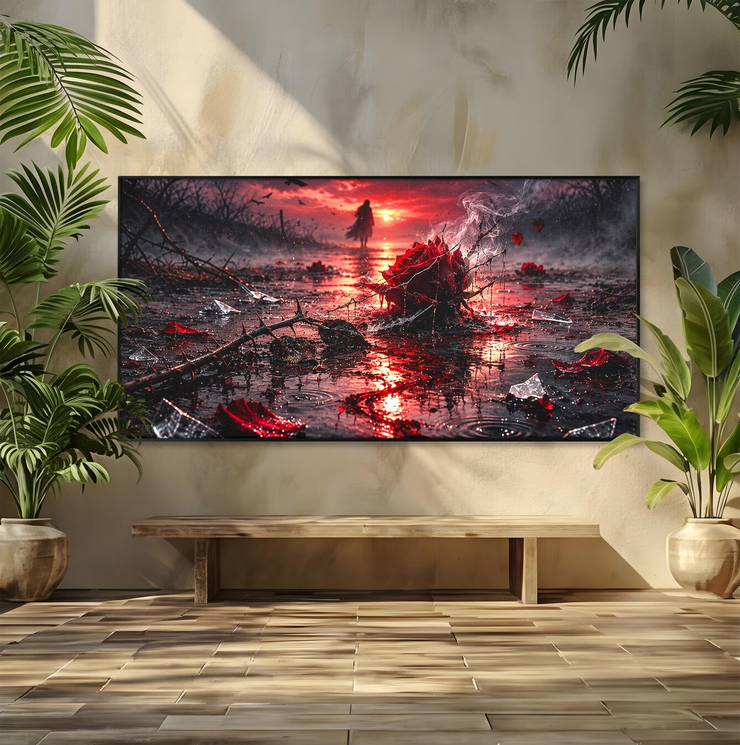 Tablou Canvas Premium LuxCanva® U1018, Trandafirul Apocaliptic, Peisaj, Dramatic, Trandafir, Apocalipsa, Living, Dormitor, Culori Vibrante