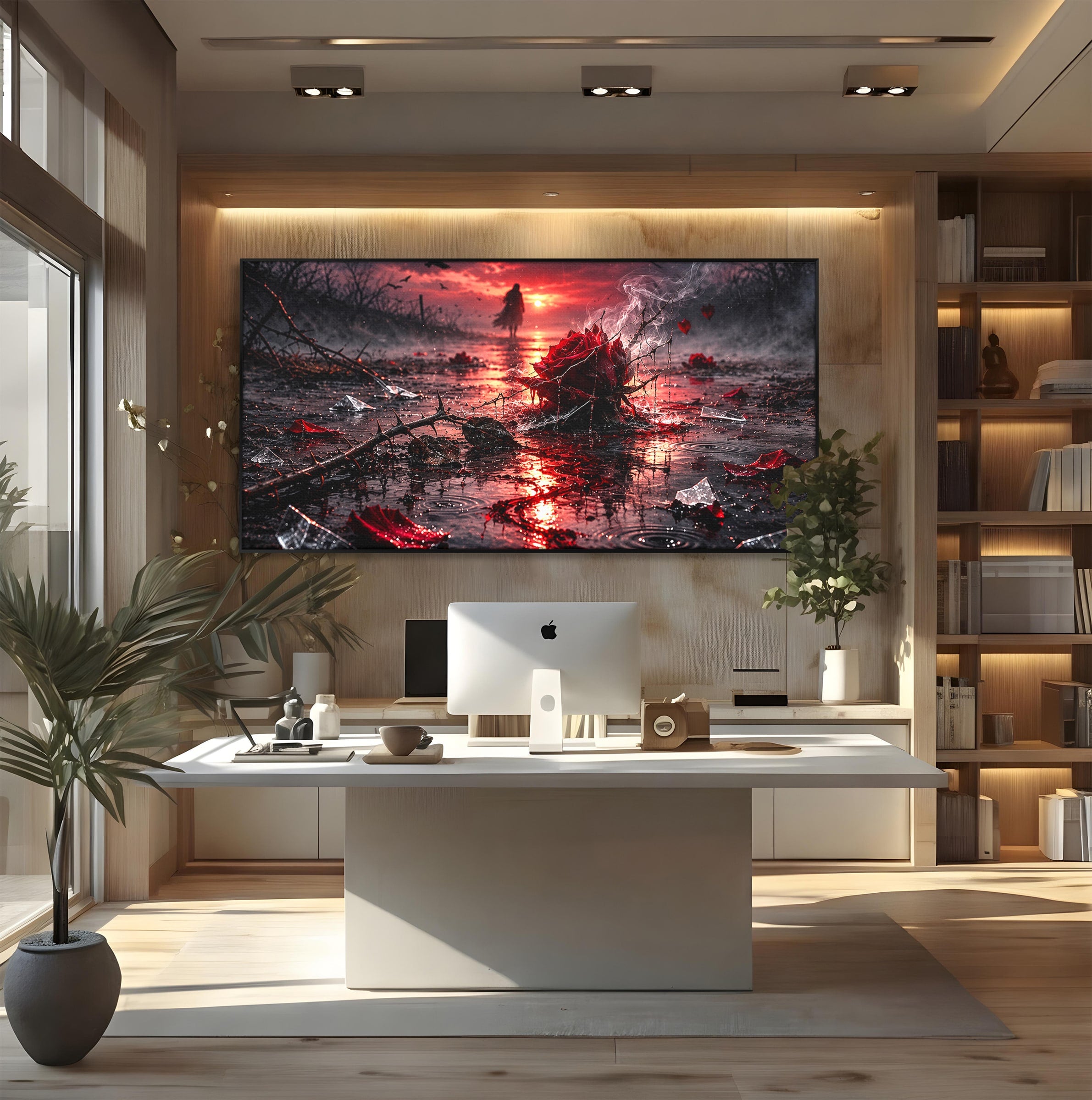 Tablou Canvas Premium LuxCanva® U1018, Trandafirul Apocaliptic, Peisaj, Dramatic, Trandafir, Apocalipsa, Living, Dormitor, Culori Vibrante