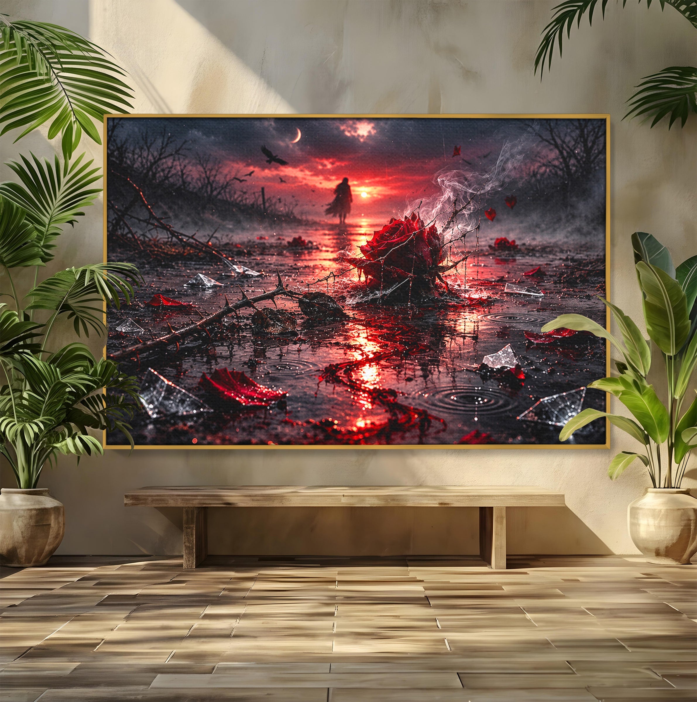 Tablou Canvas Premium LuxCanva® U1018, Trandafirul Apocaliptic, Peisaj, Dramatic, Trandafir, Apocalipsa, Living, Dormitor, Culori Vibrante