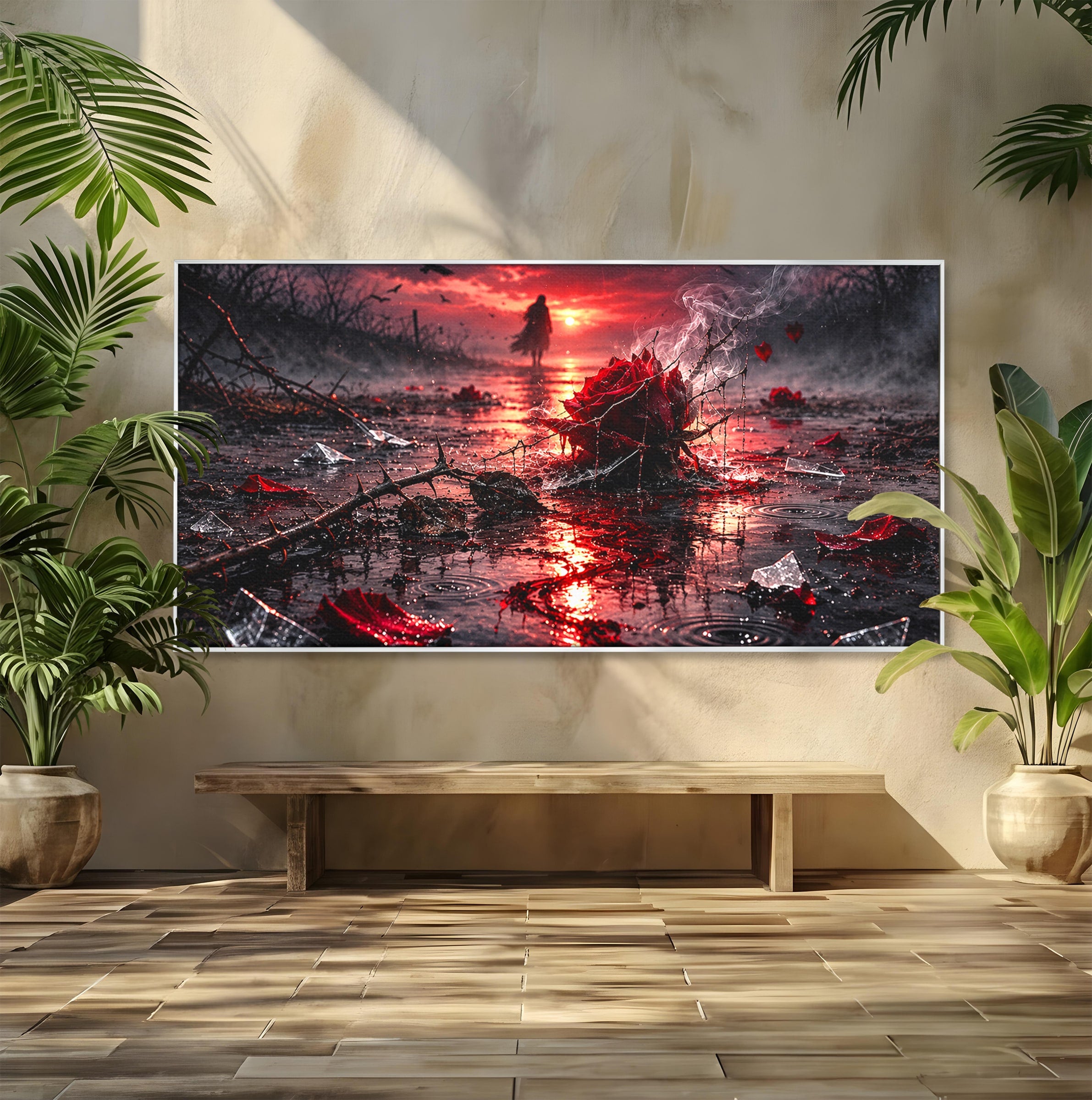 Tablou Canvas Premium LuxCanva® U1018, Trandafirul Apocaliptic, Peisaj, Dramatic, Trandafir, Apocalipsa, Living, Dormitor, Culori Vibrante