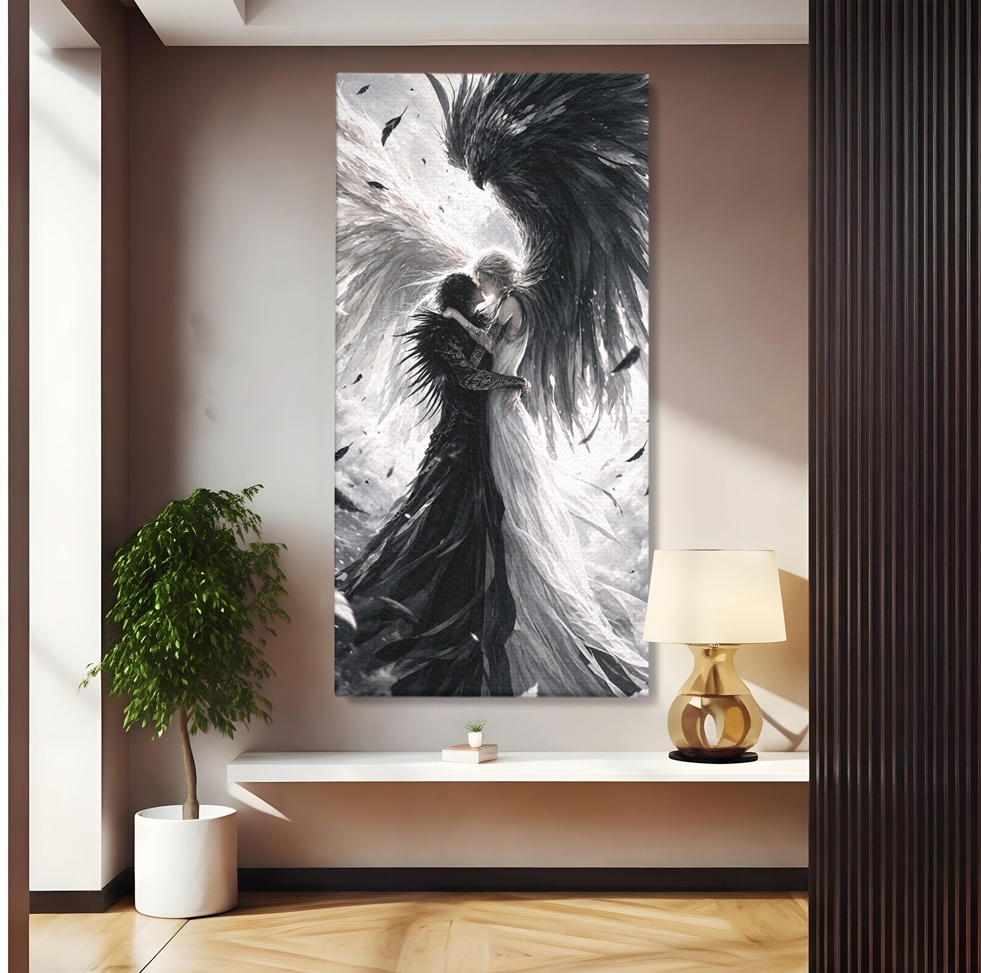 Tablou Canvas Premium LuxCanva® U1019, Ingerii Contrastului, Arta Digitala, Ingeri, Dormitor, Living, Culori Vibrante