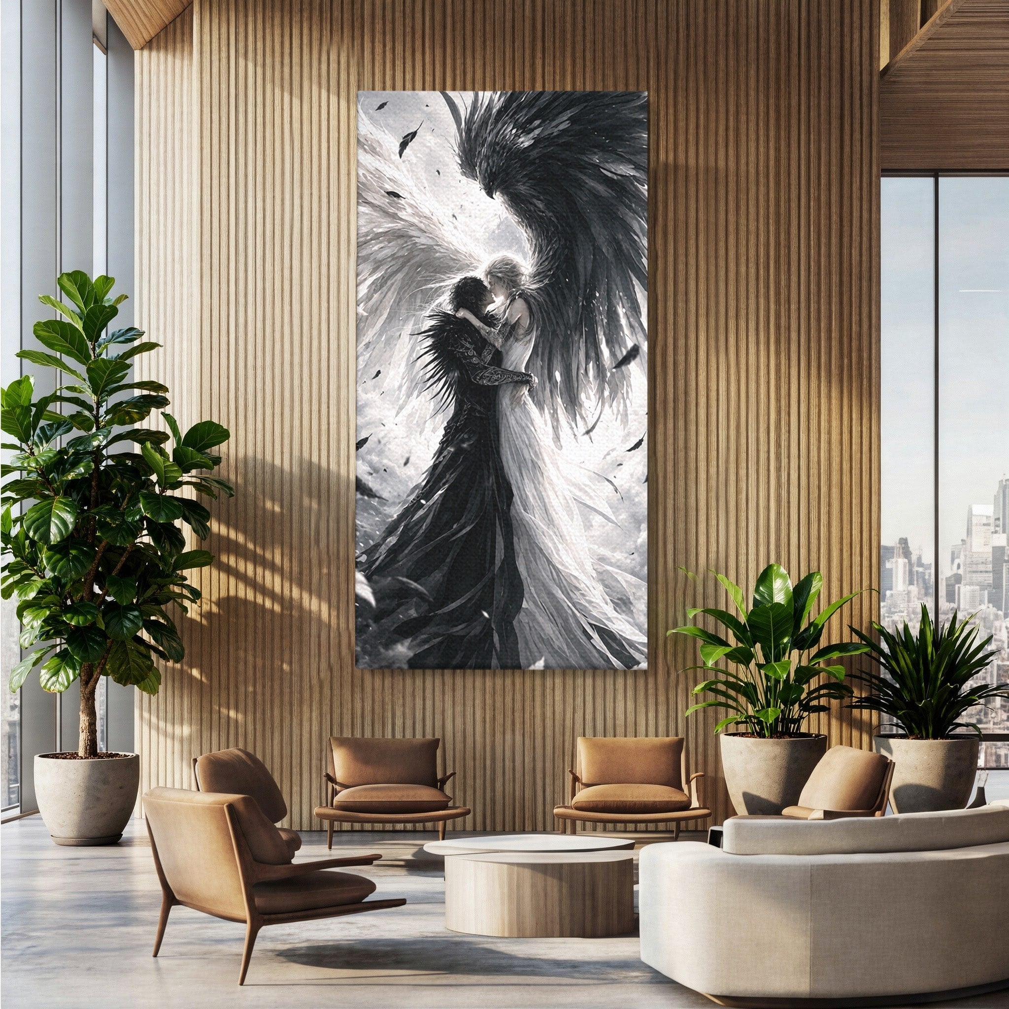 Tablou Canvas Premium LuxCanva® U1019, Ingerii Contrastului, Arta Digitala, Ingeri, Dormitor, Living, Culori Vibrante