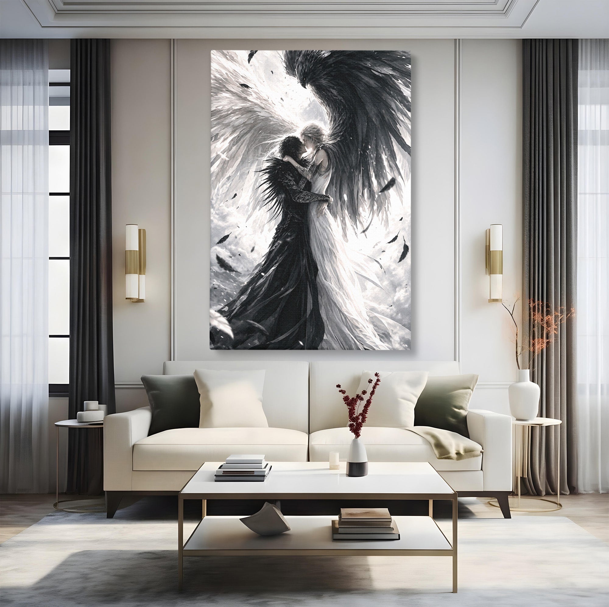 Tablou Canvas Premium LuxCanva® U1019, Ingerii Contrastului, Arta Digitala, Ingeri, Dormitor, Living, Culori Vibrante