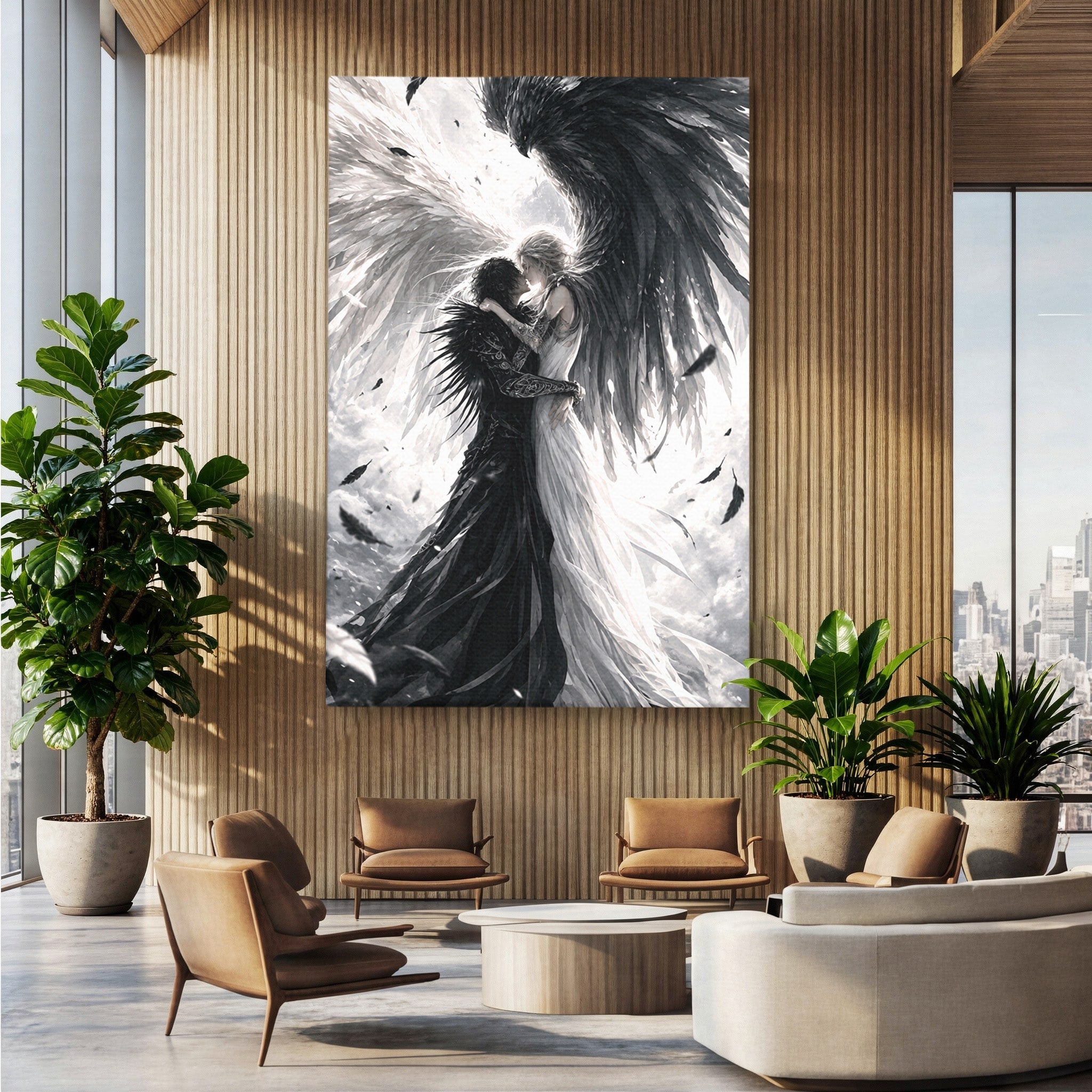 Tablou Canvas Premium LuxCanva® U1019, Ingerii Contrastului, Arta Digitala, Ingeri, Dormitor, Living, Culori Vibrante