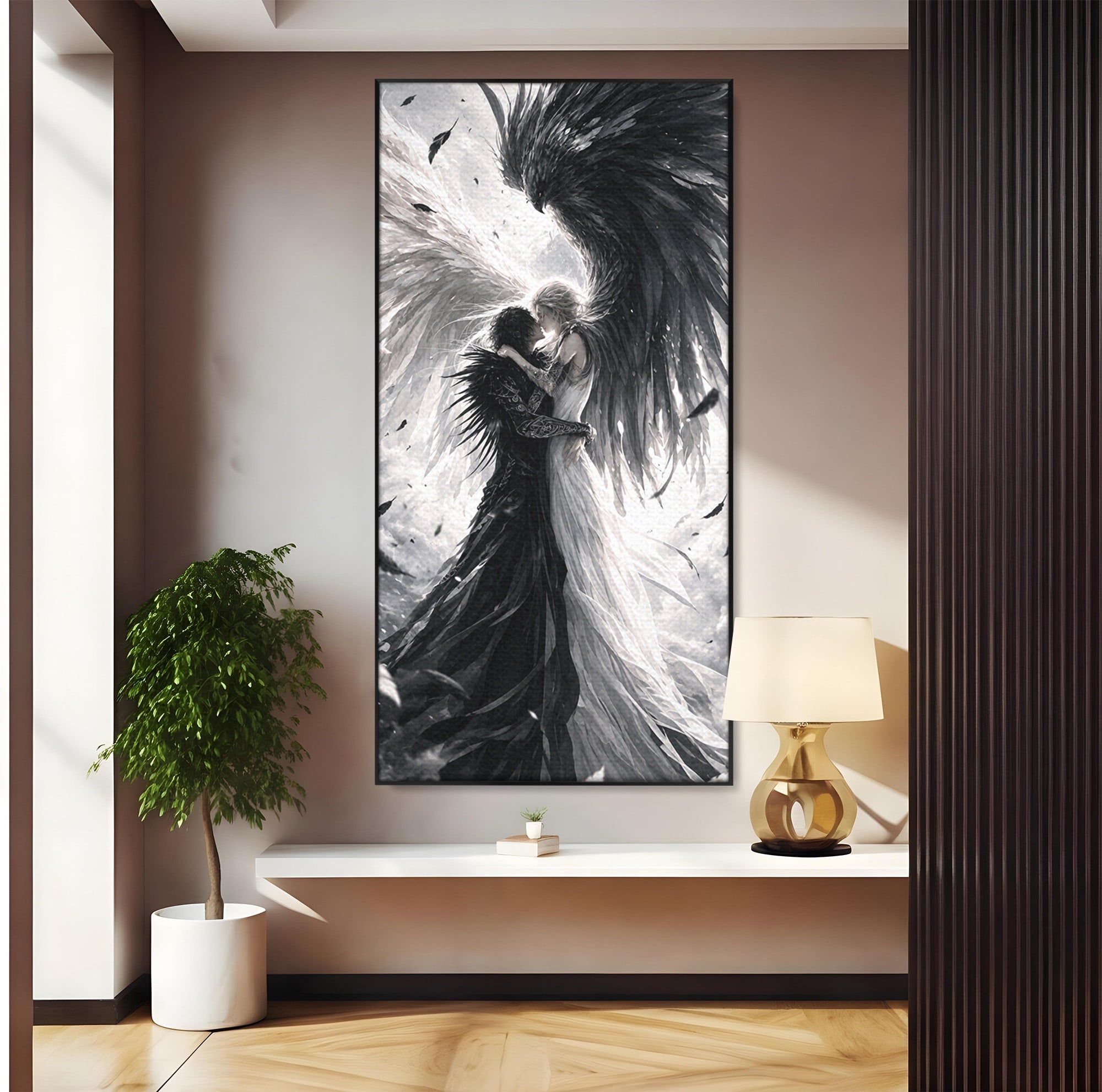 Tablou Canvas Premium LuxCanva® U1019, Ingerii Contrastului, Arta Digitala, Ingeri, Dormitor, Living, Culori Vibrante