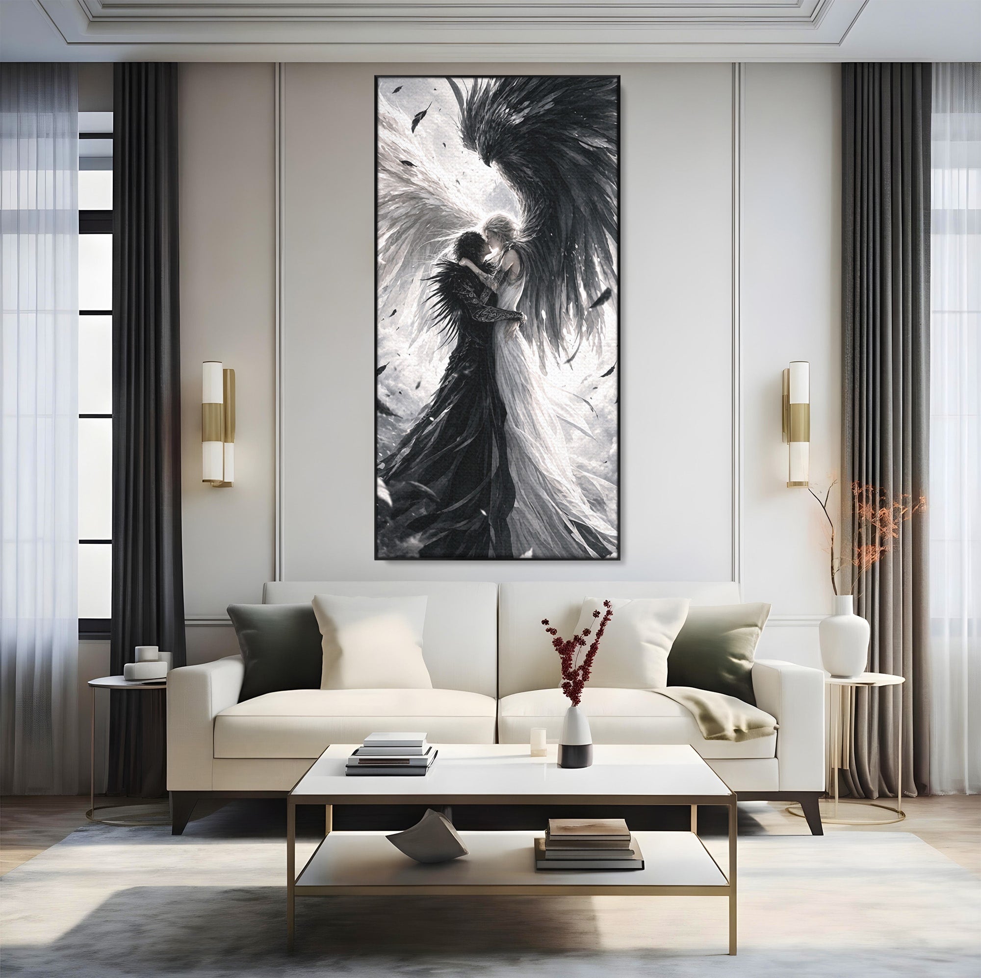 Tablou Canvas Premium LuxCanva® U1019, Ingerii Contrastului, Arta Digitala, Ingeri, Dormitor, Living, Culori Vibrante