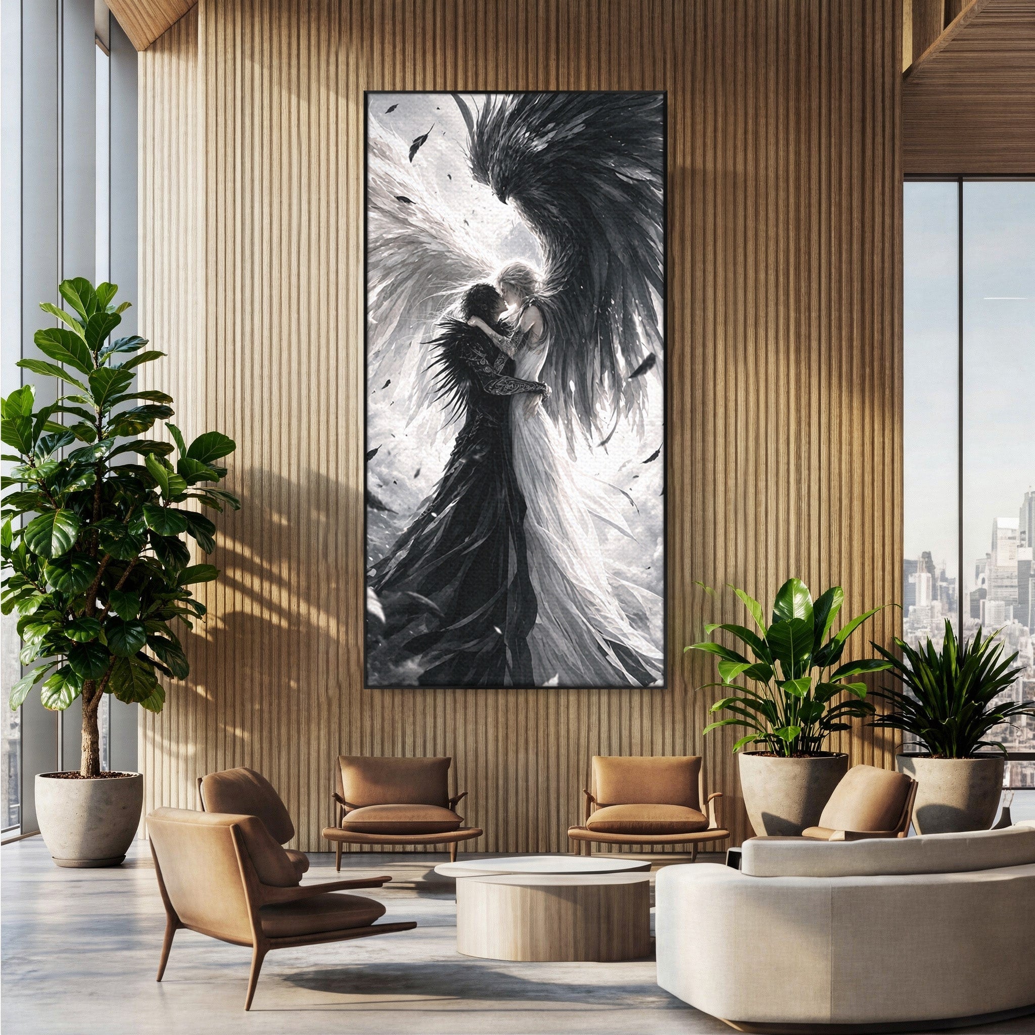 Tablou Canvas Premium LuxCanva® U1019, Ingerii Contrastului, Arta Digitala, Ingeri, Dormitor, Living, Culori Vibrante