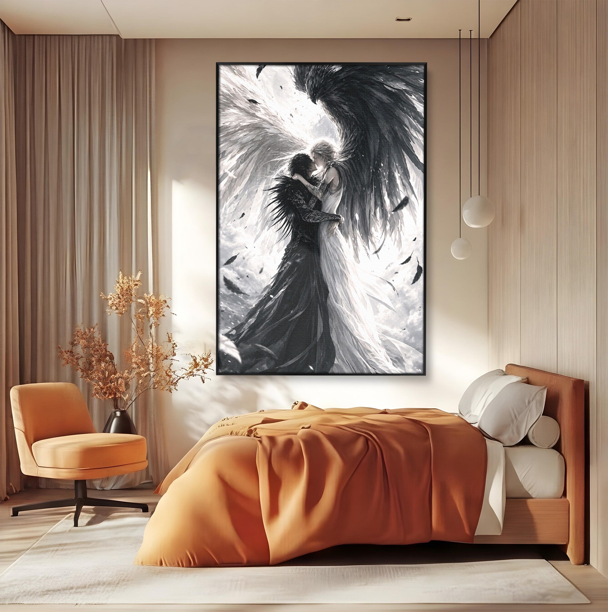 Tablou Canvas Premium LuxCanva® U1019, Ingerii Contrastului, Arta Digitala, Ingeri, Dormitor, Living, Culori Vibrante